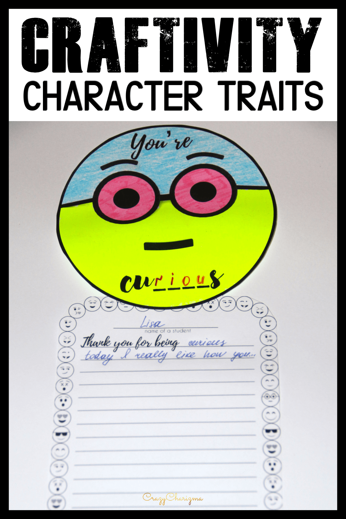 Teach positive character traits with these activities which include emojis craftivity. The main idea is to characterize classmates (compliments activity) and practice writing. Build kindness and rapport in your classroom!