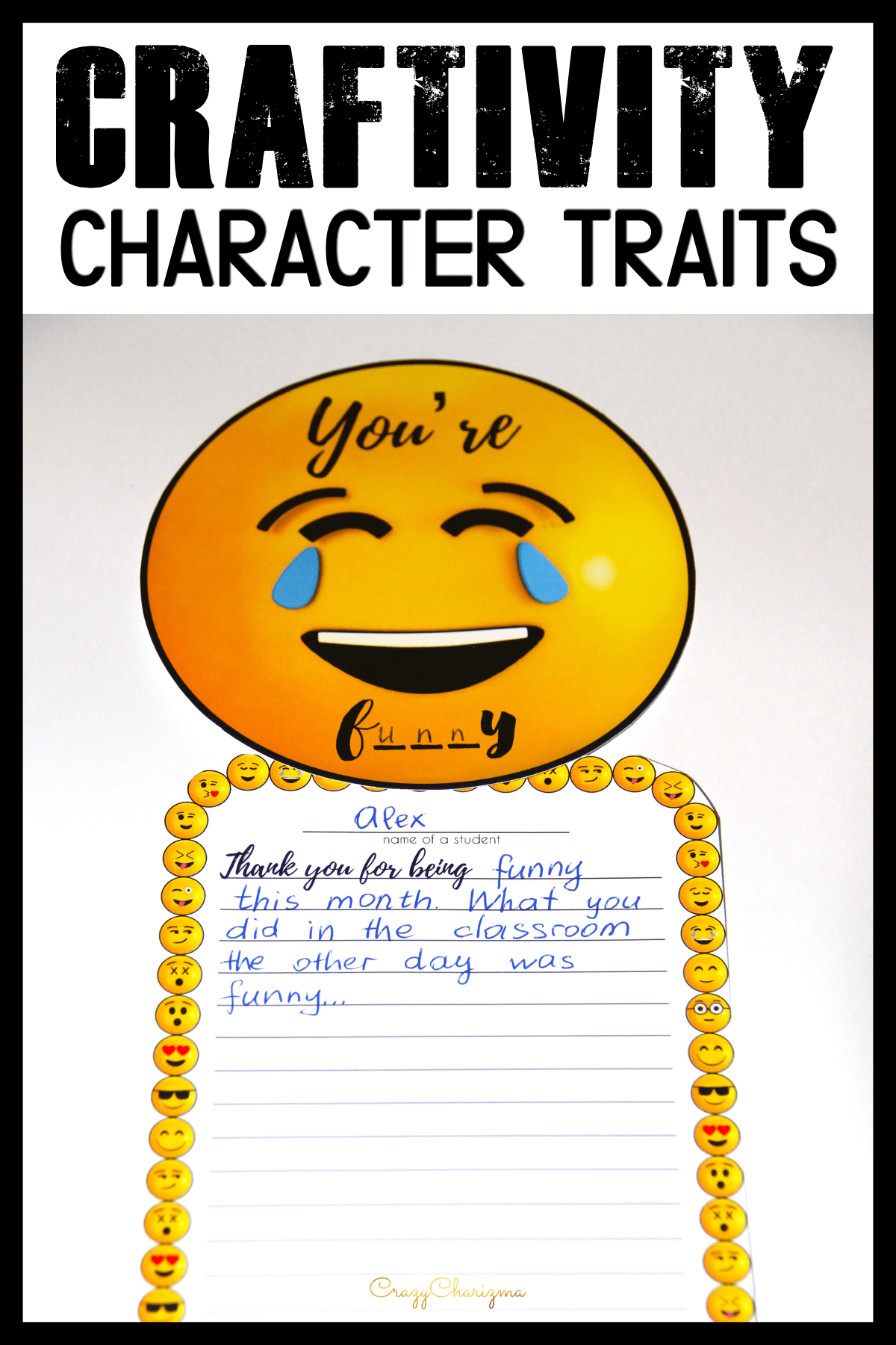 Teach positive character traits with these activities which include emojis craftivity. The main idea is to characterize classmates (compliments activity) and practice writing. Build kindness and rapport in your classroom!