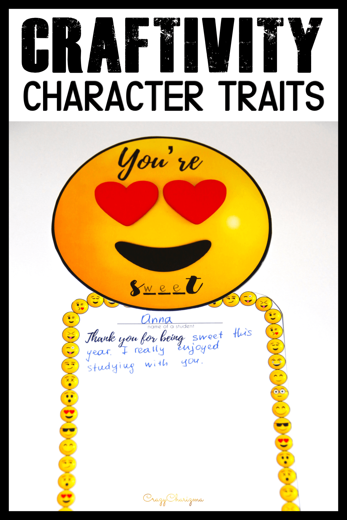 Teach positive character traits with these activities which include emojis craftivity. The main idea is to characterize classmates (compliments activity) and practice writing. Build kindness and rapport in your classroom!