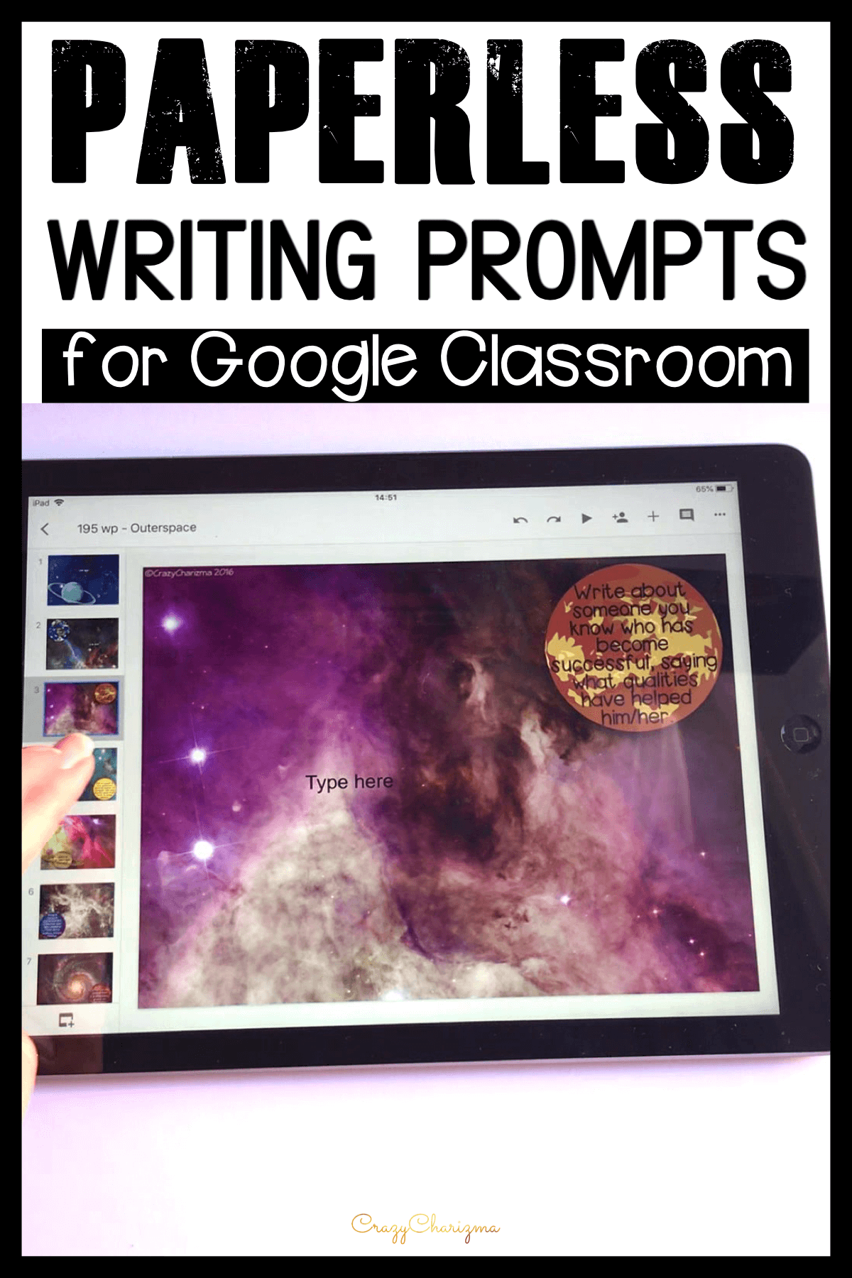 Engage students with writing starting today! Use technology (iPads, Chromebooks, laptops) for quick student writing practice! Working in Google Classroom and Google SLides, let the students start writing right away! Monitor their progress, answer questions and offer feedback as they write.
