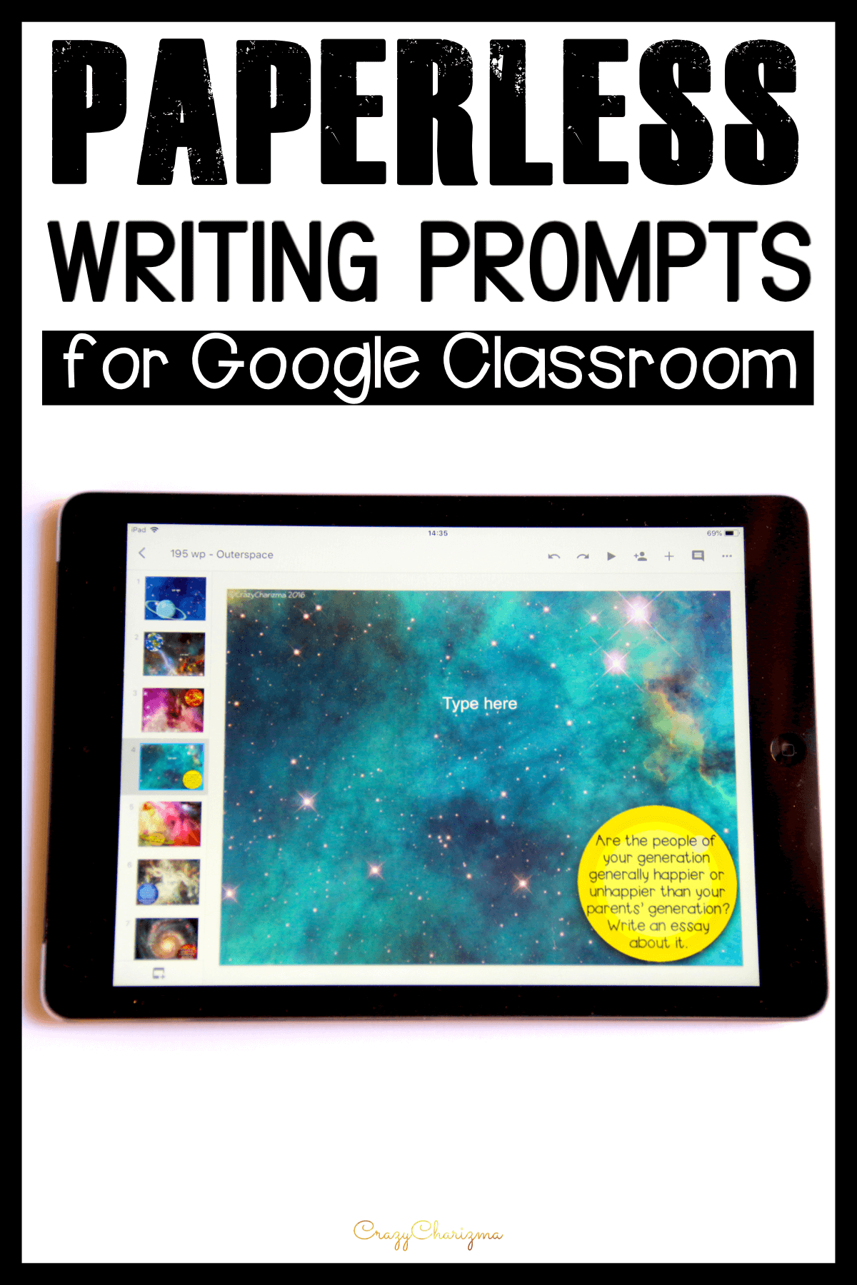 Engage students with writing starting today! Use technology (iPads, Chromebooks, laptops) for quick student writing practice! Working in Google Classroom and Google SLides, let the students start writing right away! Monitor their progress, answer questions and offer feedback as they write.