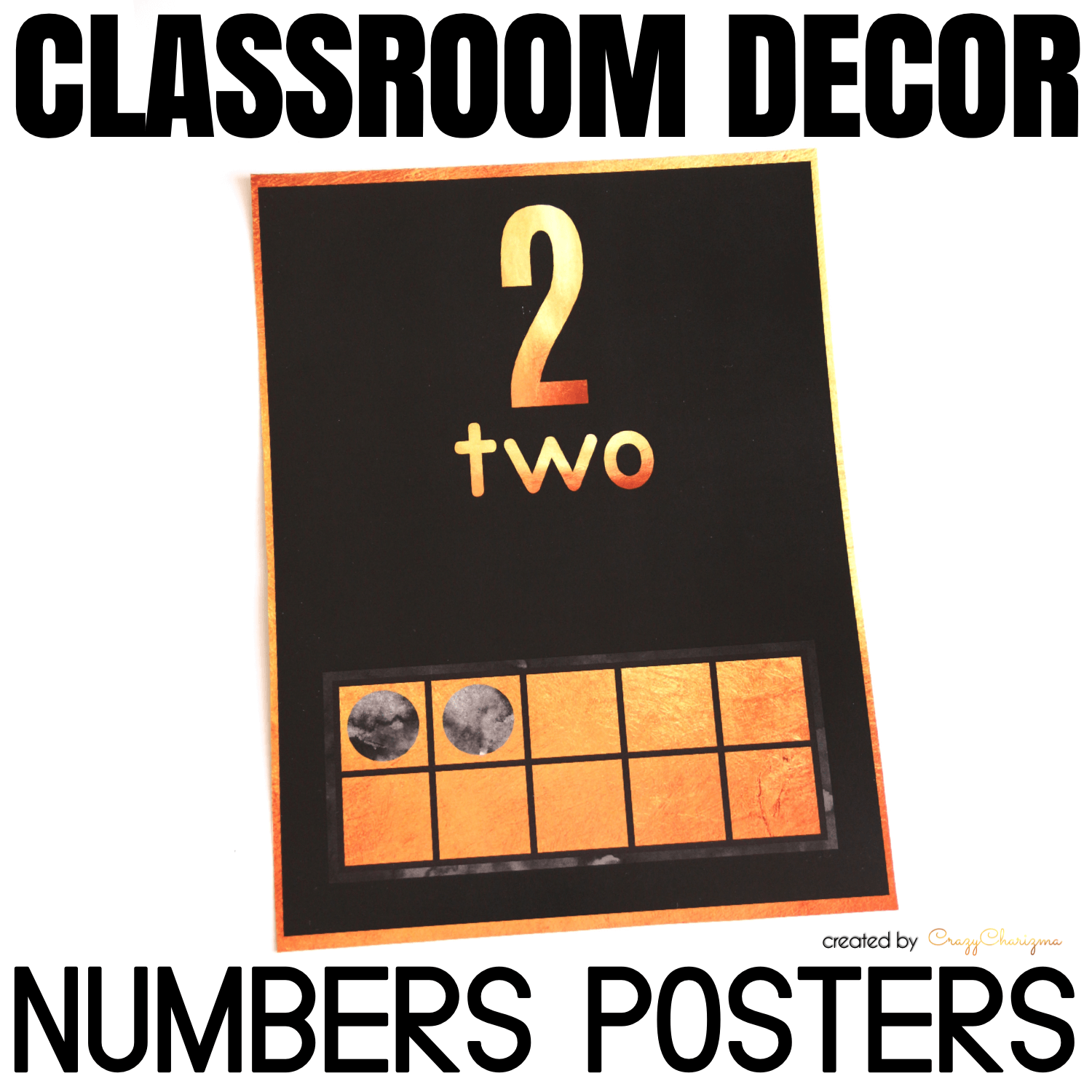 Decorate your classroom this year with this stylish BLACK and GOLD decor set. Find inside vibrant and bright Number Posters.
