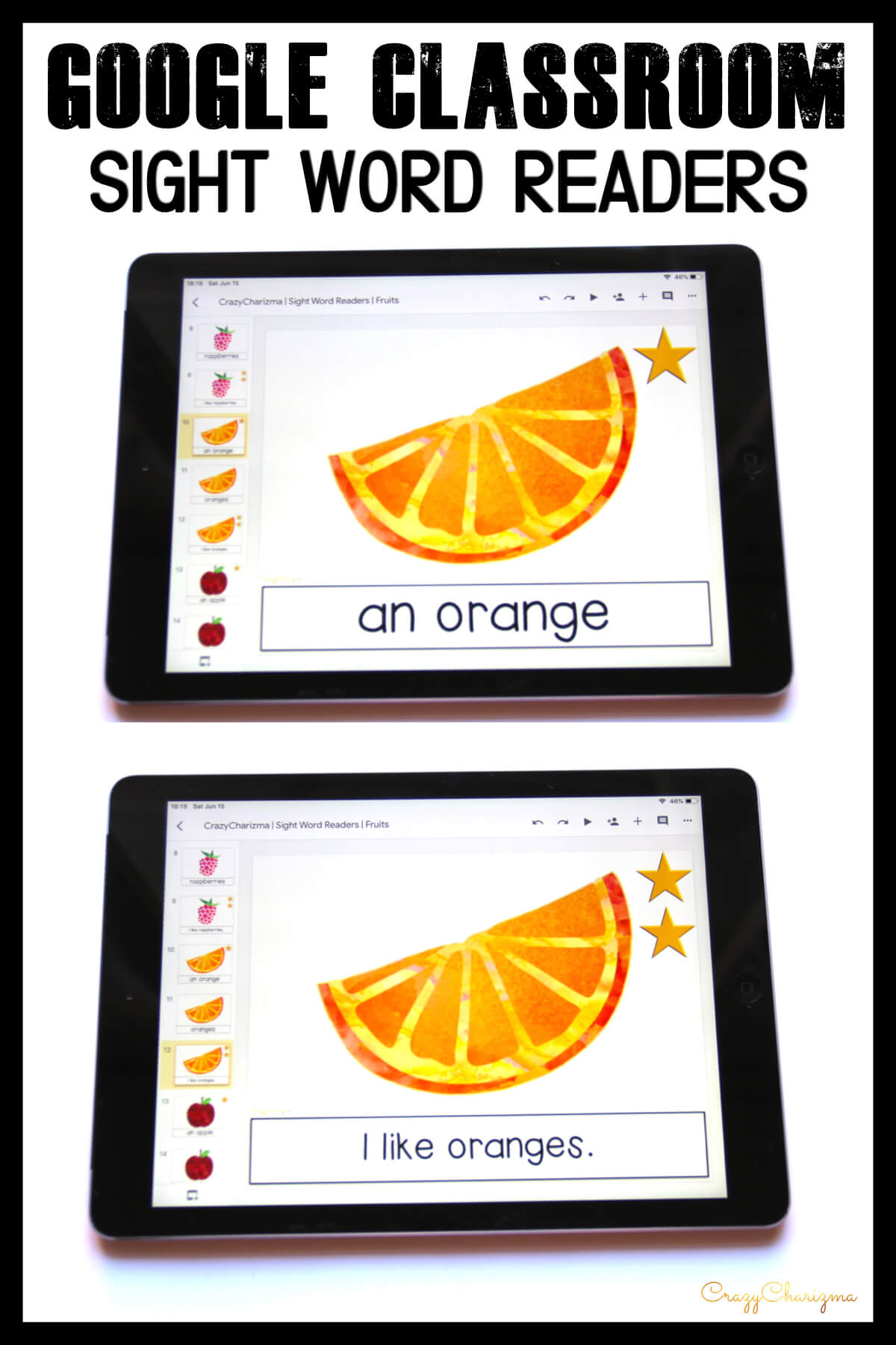 Looking for engaging sight word readers for kindergarten? Engage kids with sight words and fruits. Use as paperless practice for Google Classroom or print and read!