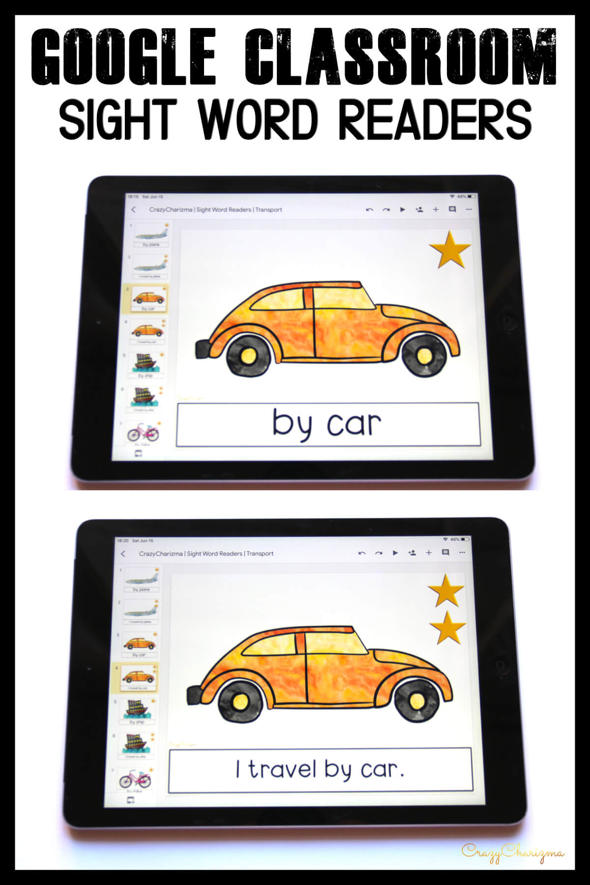 Looking for engaging sight word readers for kindergarten? Engage kids with sight words and transport. Use as paperless practice for Google Classroom or print and read!