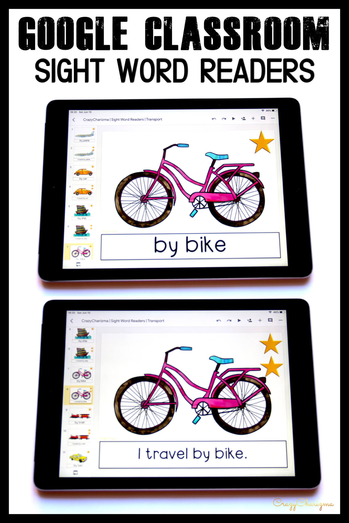 Looking for engaging sight word readers for kindergarten? Engage kids with sight words and transport. Use as paperless practice for Google Classroom or print and read!