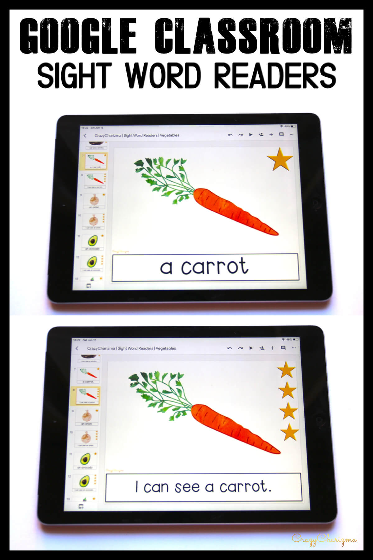 Looking for engaging sight word readers for kindergarten? Engage kids with sight words and vegetables. Use as paperless practice for Google Classroom or print and read!