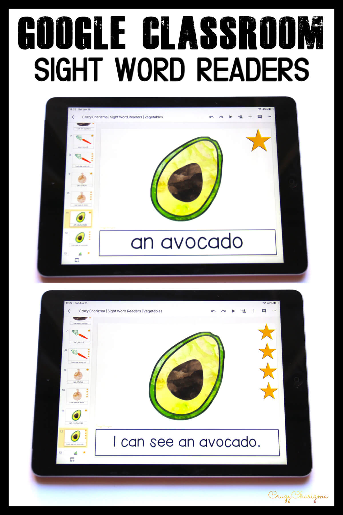 Looking for engaging sight word readers for kindergarten? Engage kids with sight words and vegetables. Use as paperless practice for Google Classroom or print and read!