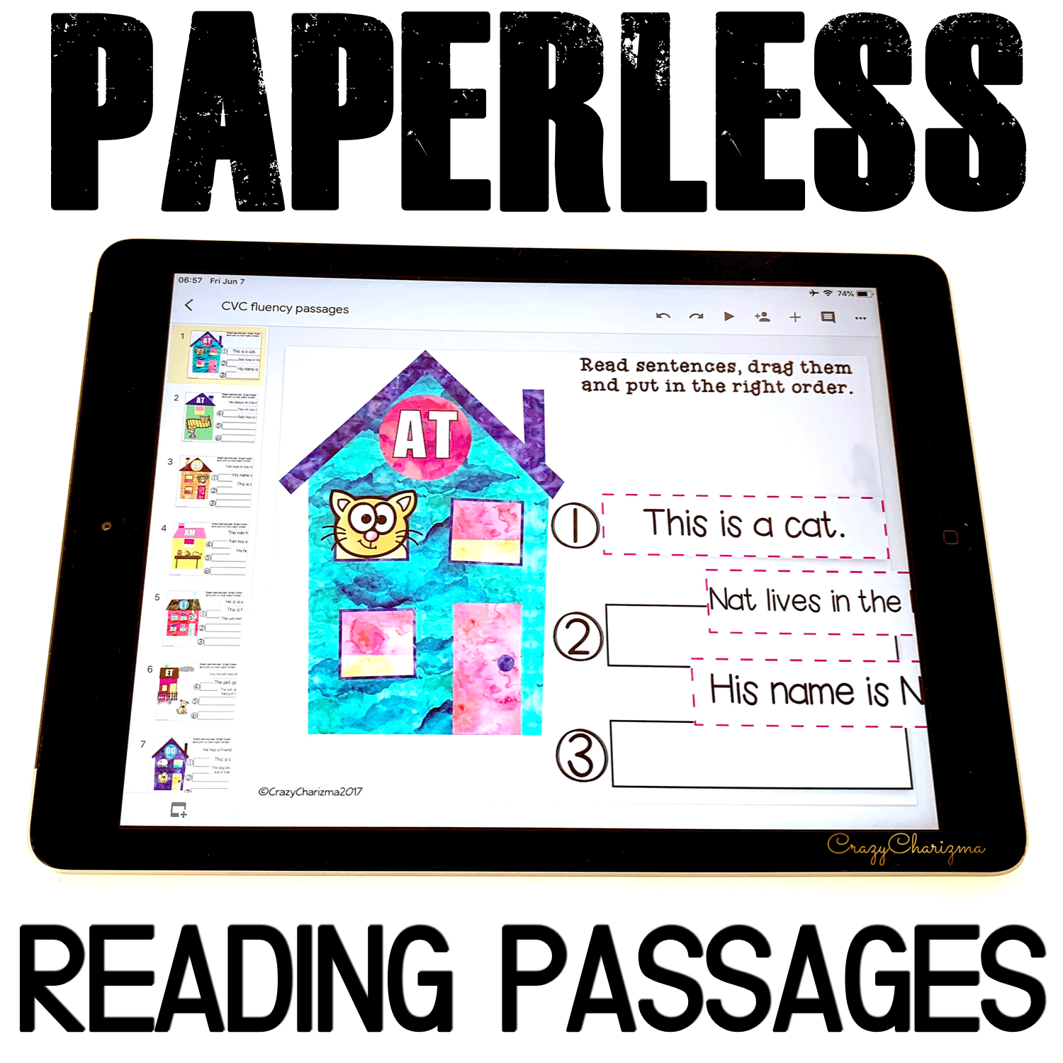Google Classroom Activities for Kindergarten | Fluency passages: Need to practice CVC words in reading fluency passages? Grab these easy to use texts (drag and drop feature). The images will help kids put sentences in the right order.