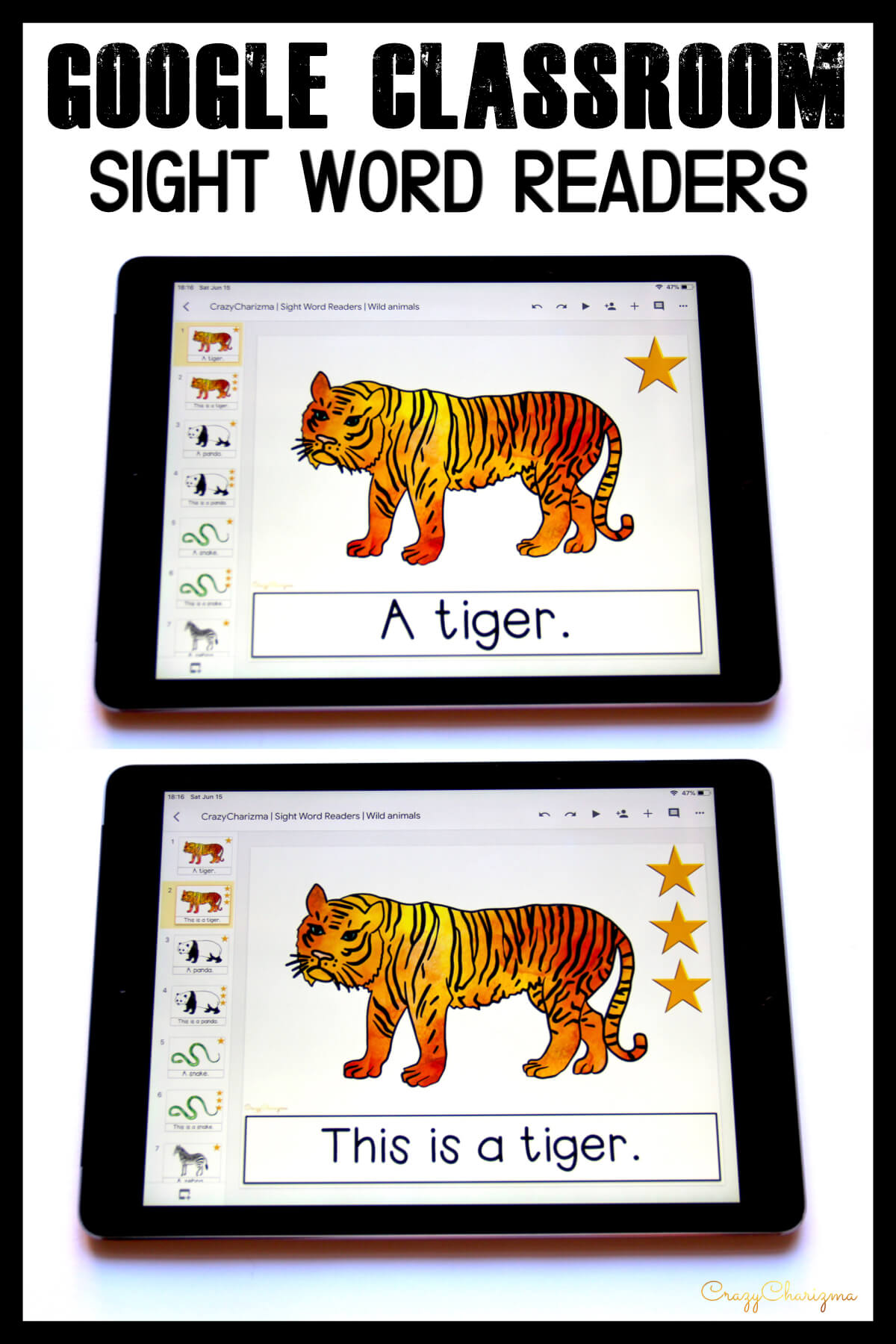 Save your time and prep. Get tons of slides to practice sight words, phonics, CVC and CVCe words. Use ALL YEAR AROUND.