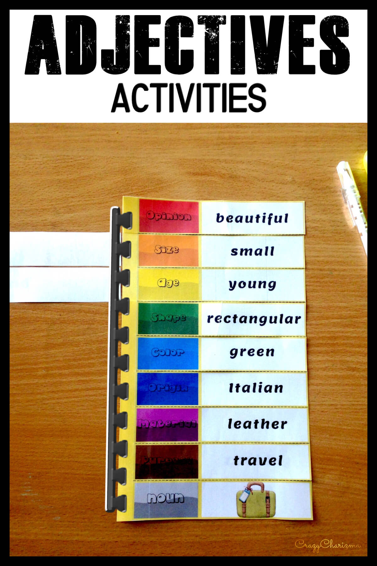 Teaching Ordering Adjectives can be challenging but not with this bright and helpful Spiral Notebook! Your kids will definitely love these activities and teaching the topic will become easy and fun.