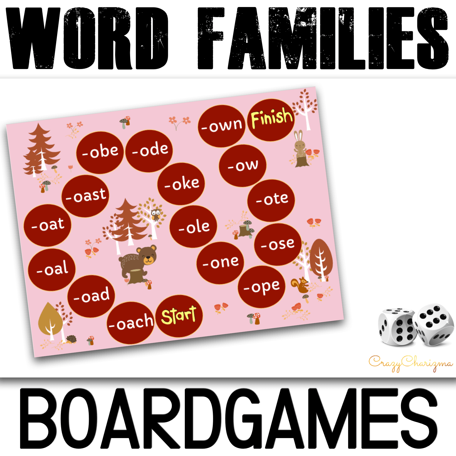 Practice and read phonics with these Fall boardgames. Kids will enjoy reading long A, E, I, O, U words with these word families printables. Use with children in preschool, kindergarten and first grade.