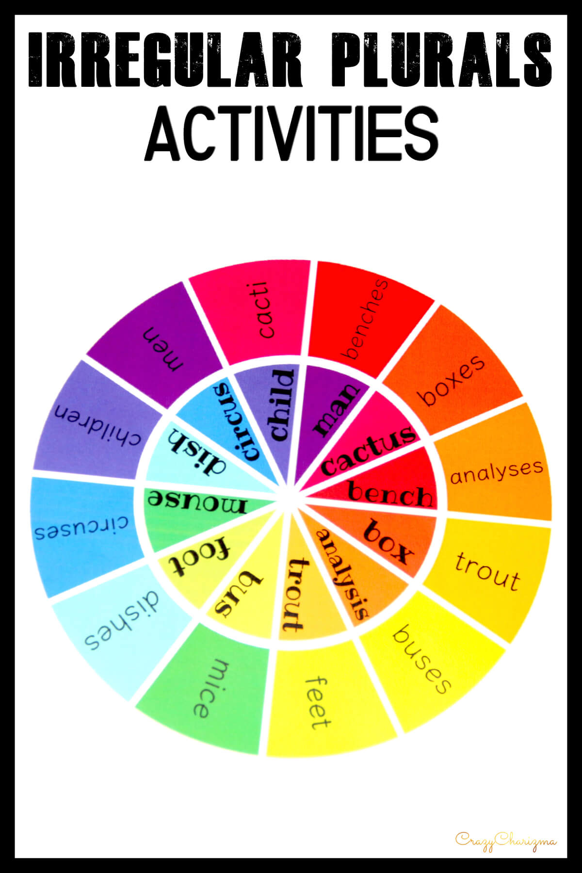 These Wheels activities will help you teach and practice 108 irregular plural nouns in an engaging way. Great for Test Prep, ELA centers, Early Finishers, Assessment, Extra Practice, Review & More.