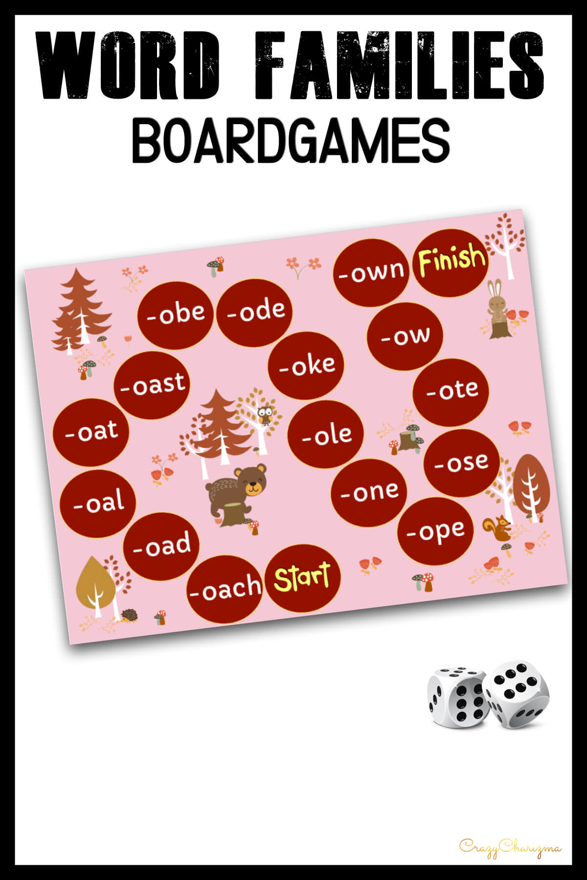 Practice and read phonics with these Fall boardgames. Kids will enjoy reading long A, E, I, O, U words with these word families printables. Use with children in preschool, kindergarten and first grade.