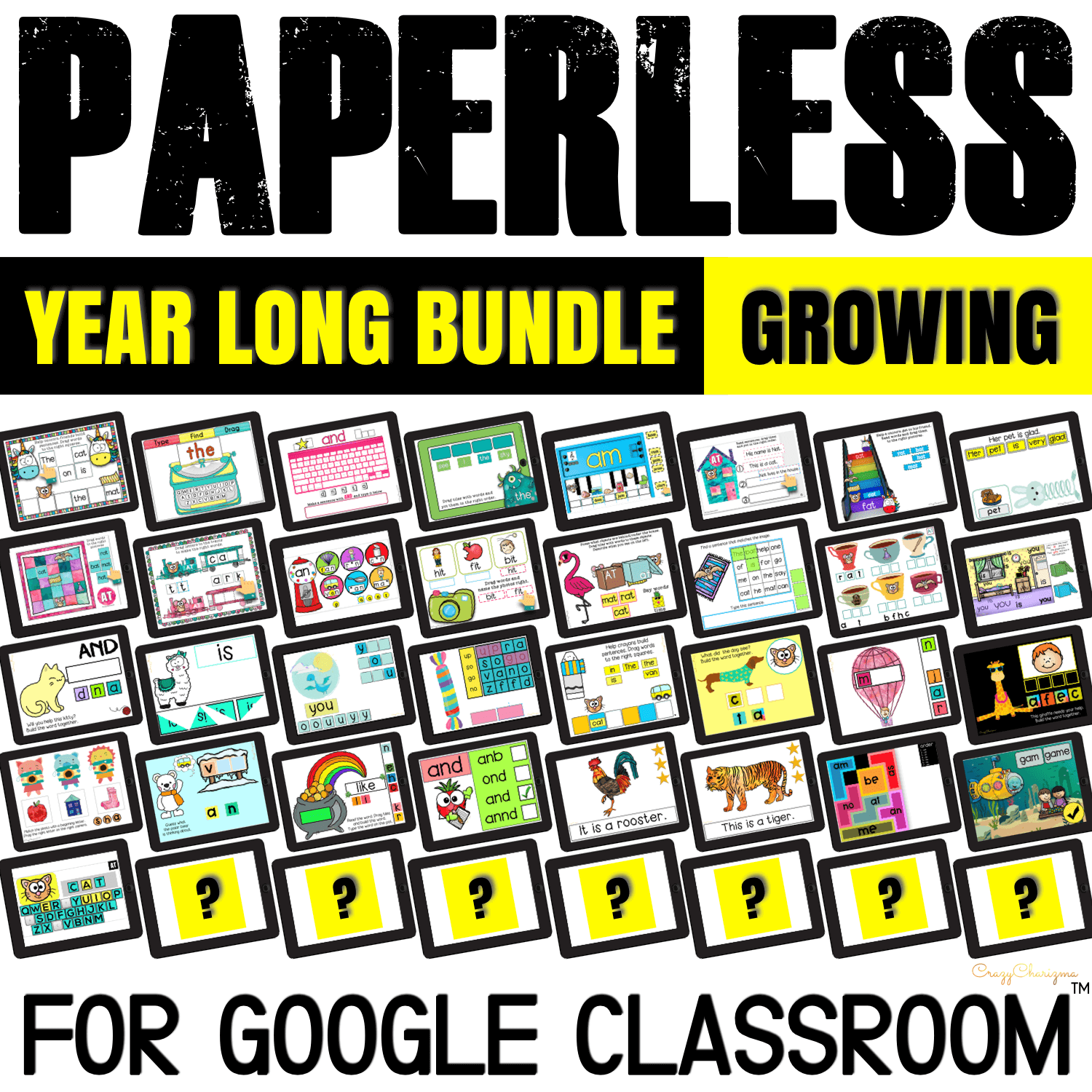Save your time and prep. Get tons of slides to practice sight words, phonics, CVC and CVCe words. Use ALL YEAR AROUND.