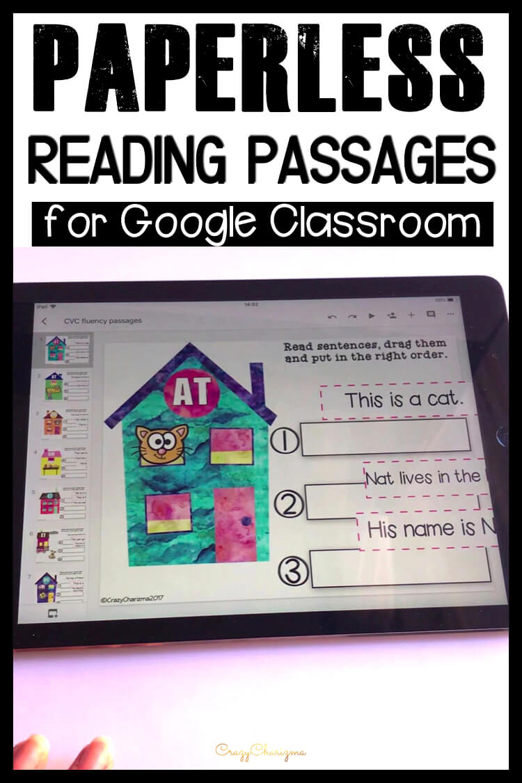 Google Classroom Activities for Kindergarten | Fluency passages: Need to practice CVC words in reading fluency passages? Grab these easy to use texts (drag and drop feature). The images will help kids put sentences in the right order.