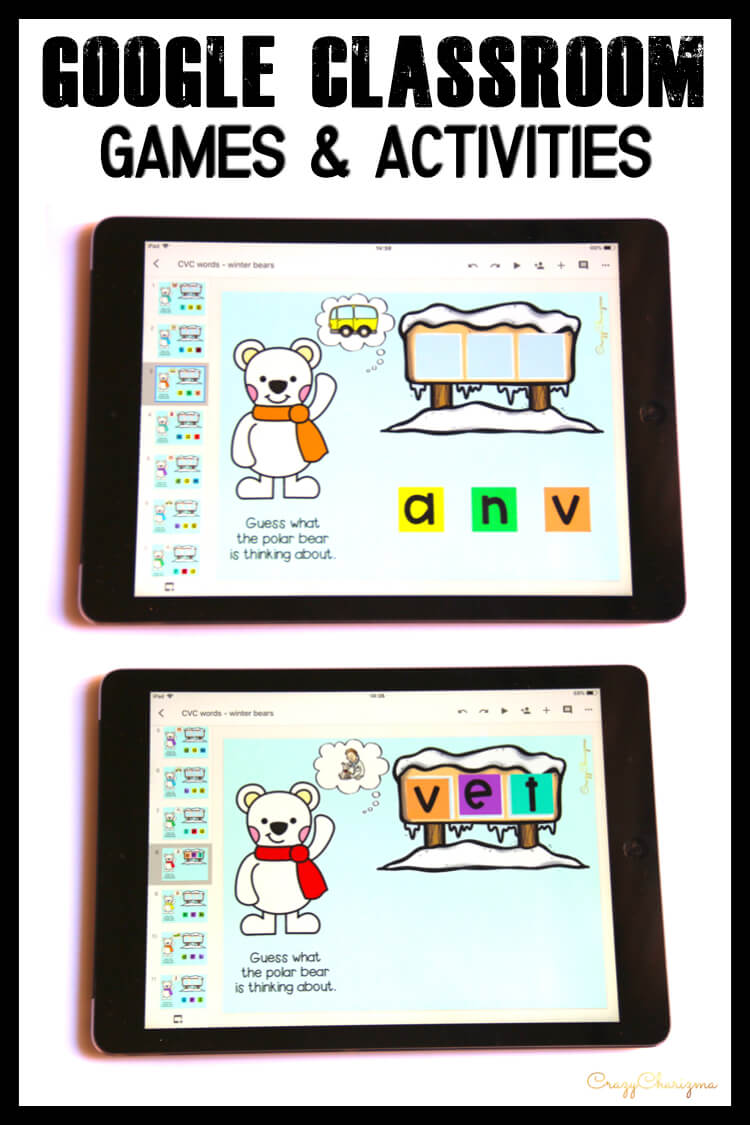 Google Classroom Activities for Kindergarten | CVC words: Looking for engaging winter CVC word work? Try these seasonal activities for Google Classroom™. Kids will love to help polar bears to read!