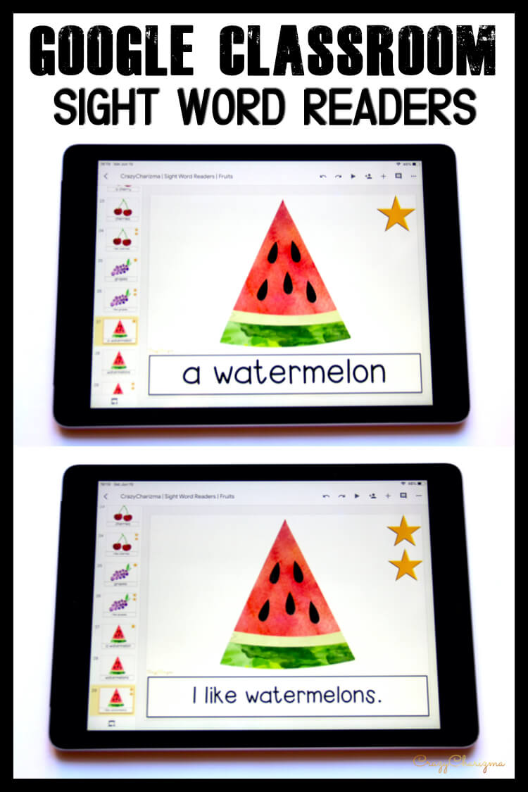 Looking for engaging sight word readers for kindergarten? Engage kids with sight words and fruits. Use as paperless practice for Google Classroom or print and read!