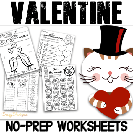 Need a quick and easy way to use phonics practice for Valentine's Day? Grab these NO PREP worksheets, just print and go! Use these activities to practice reading and spelling of simple CVC and CVCe words (short a,e,i,o,u and long a,i,o,u)!