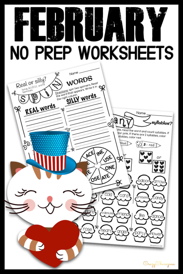 Need quick noprep worksheets to use in February? February topics like penguins, polar bears, arctic animals, Valentine's Day, Groundhog Day, President's Day, flowers, winter activities will for sure make learning fun and engaging! 25 pages of pages to use as literacy centers!