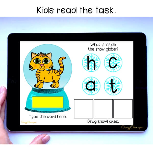 Need engaging Christmas activities for kids? Grab this paperless game for Google Classroom kindergarten. Kids will have fun with reading CVC words and typing the words.