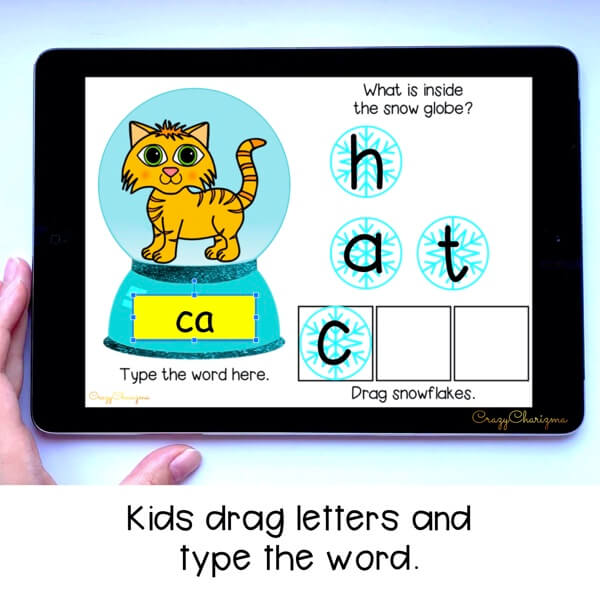 Need engaging Christmas activities for kids? Grab this paperless game for Google Classroom kindergarten. Kids will have fun with reading CVC words and typing the words.