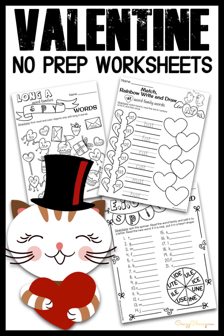 Need a quick and easy way to use phonics practice for Valentine's Day? Grab these NO PREP worksheets, just print and go! Use these activities to practice reading and spelling of simple CVC and CVCe words (short a,e,i,o,u and long a,i,o,u)!