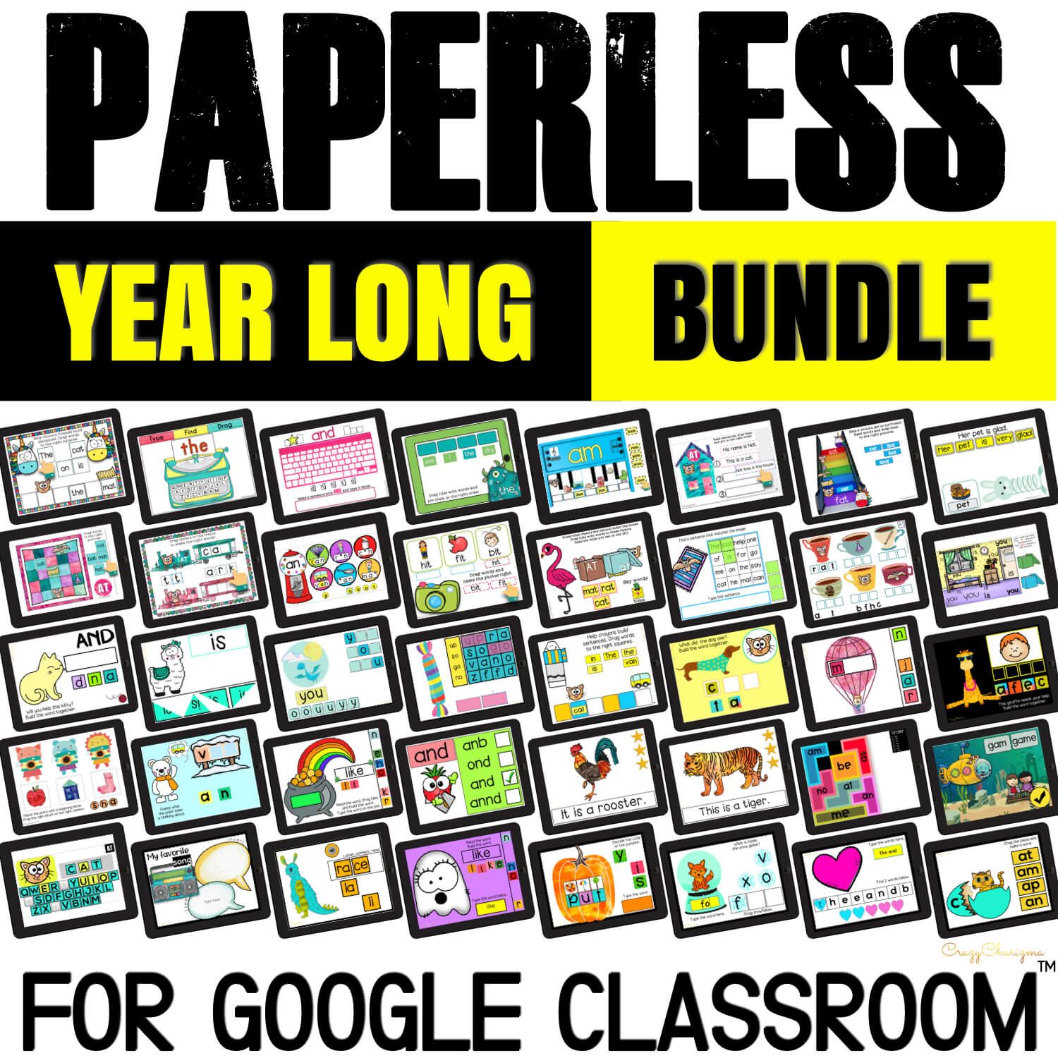 Try PAPERLESS resources and start using Google Classroom in kindergarten today. Get tons of Google Slides to practice sight words, phonics, CVC and CVCe words. Use ALL YEAR AROUND.