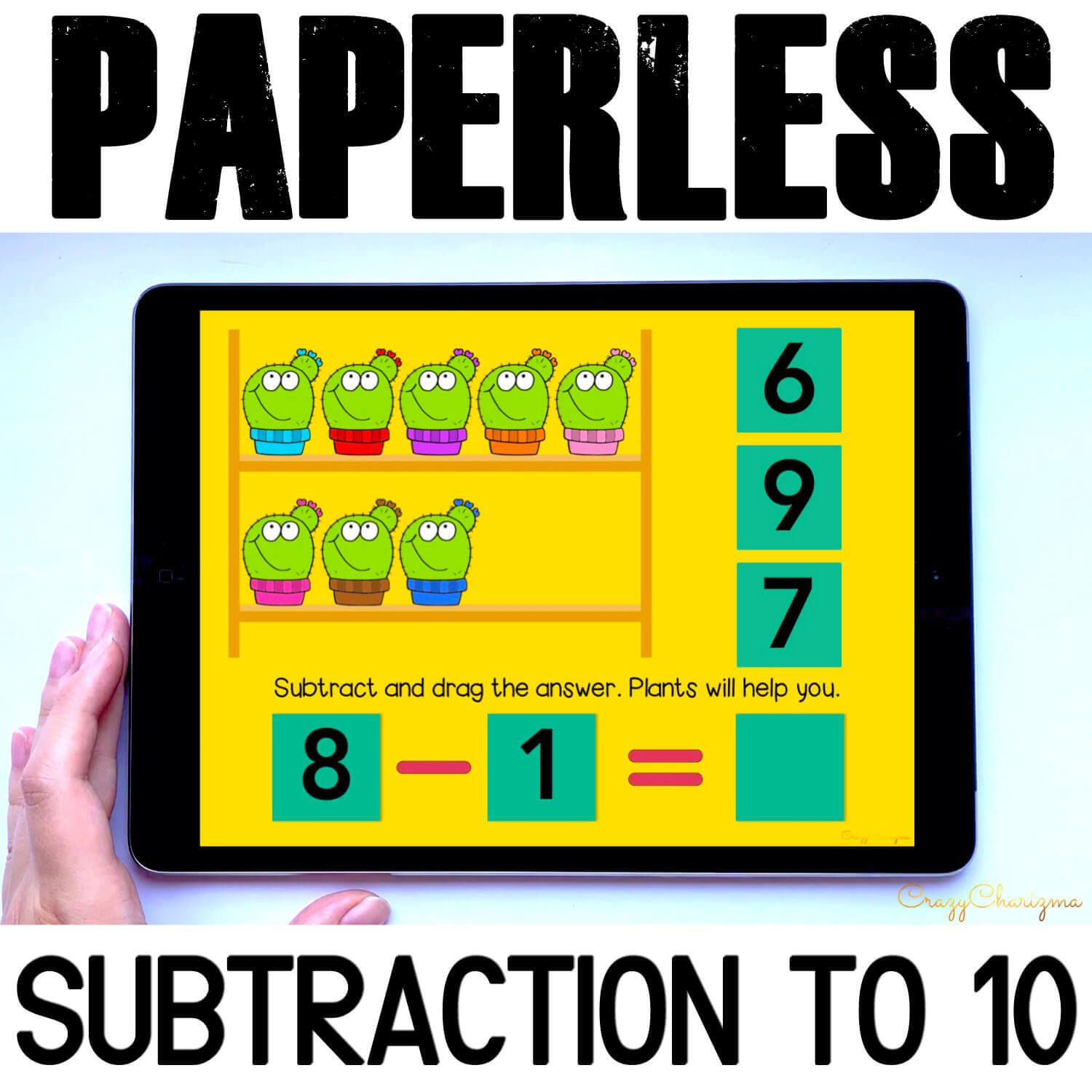 Need engaging Subtraction to 10 Google Slides practice? Have fun with this math center. Kids will add numbers and drag moveable pieces with the correct answer. Pictures of plants will help! This paperless set is perfect for Google Classroom and Google Slides.