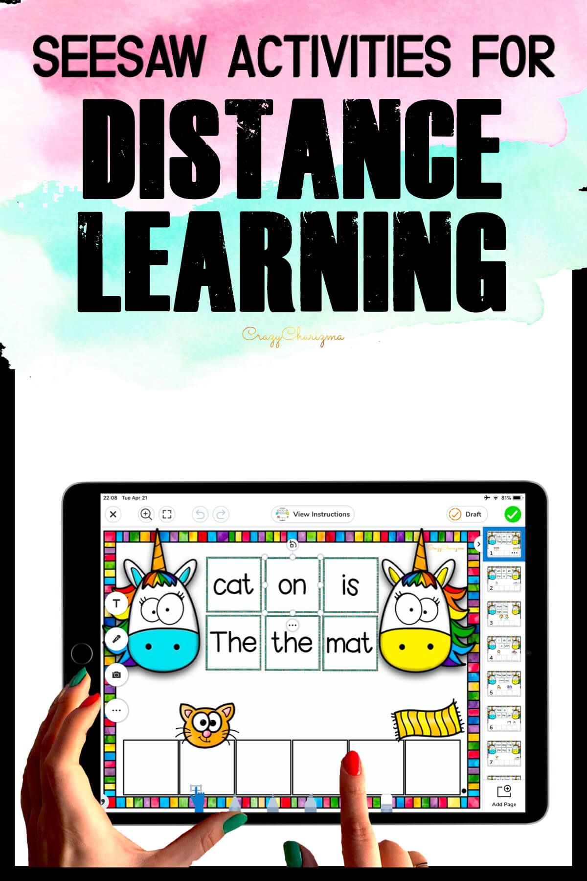 Need fun activities to use in Seesaw? Looking for engaging practice for distance learning? Try paperless CVC sentences with unicorns. Perfect for prek, kindergarten, first and second grade!