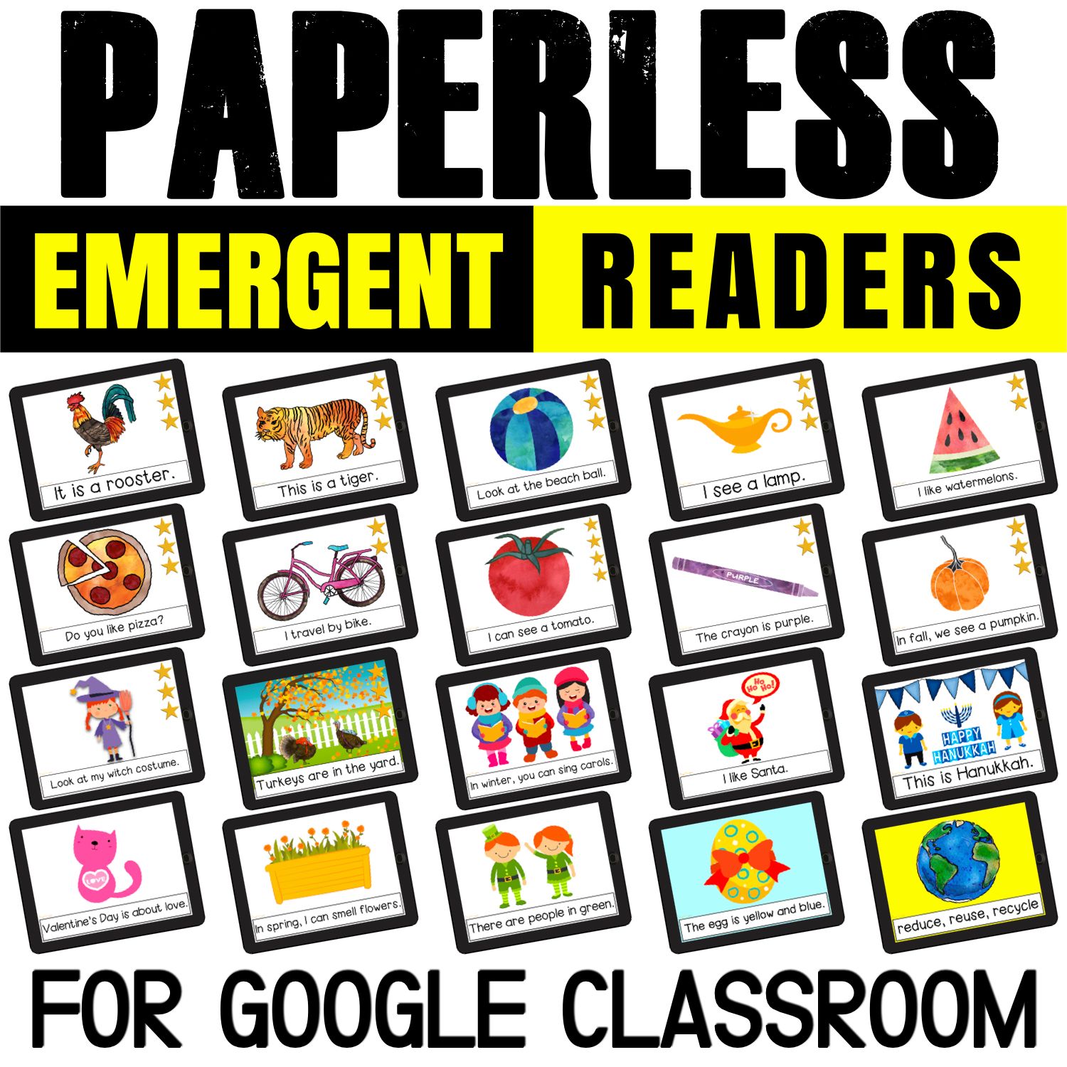 Love using emergent readers with kids? How about both paperless and printables sight word books? They are perfect for Google Classroom: use on iPads, Chromebooks, tablets and laptops. Or just print and use!