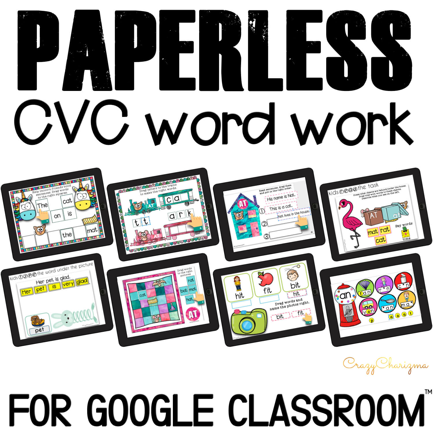 Looking for NO PREP paperless activities to practice CVC words? I've got you covered! Practice word work, words sentences, and read fluency passages. Google Classroom for kindergarten can be fun!