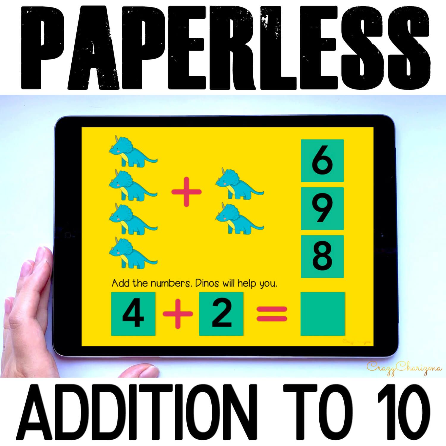 Need engaging Addition to 10 Google Slides practice? Have fun with this math center. Kids will add numbers and drag moveable pieces with the correct answer. Pictures of dinos will help! This paperless set is perfect for Google Classroom and Google Slides.