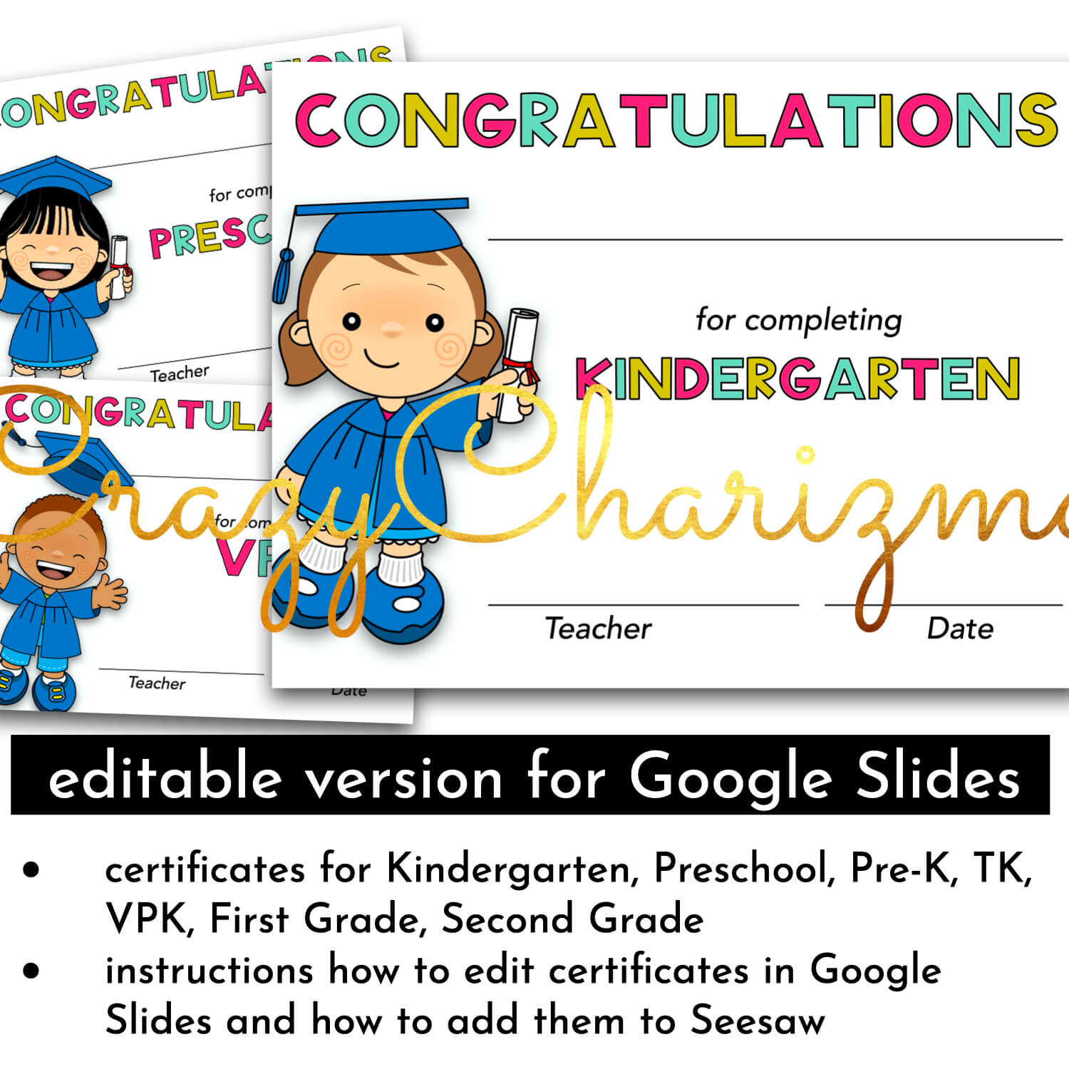 Graduation Certificates Editable (printable and paperless)