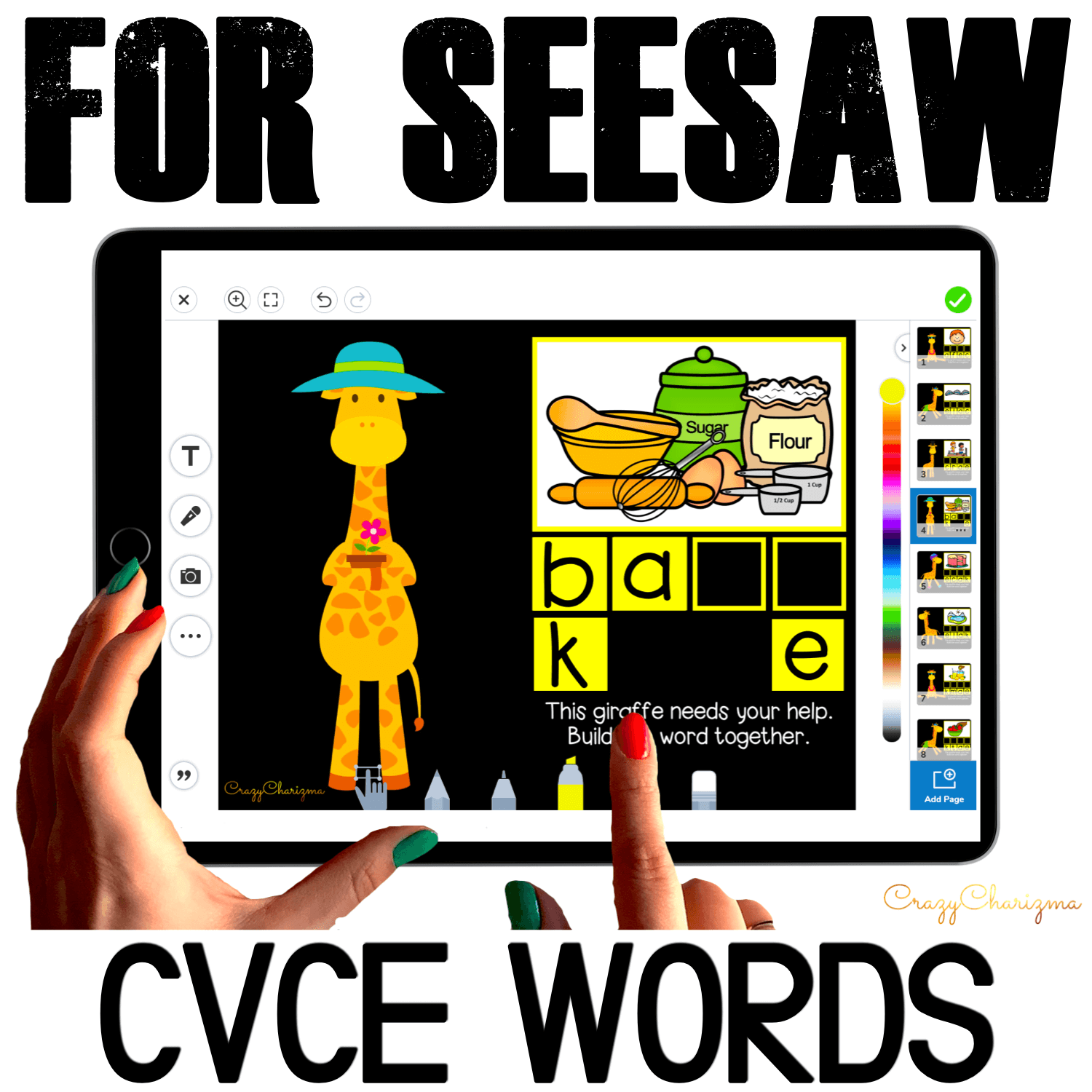 Need fun activities to use in Seesaw? Looking for engaging practice for distance learning? Try paperless CVCe words practice with giraffes. Perfect for prek, kindergarten, first and second grade!