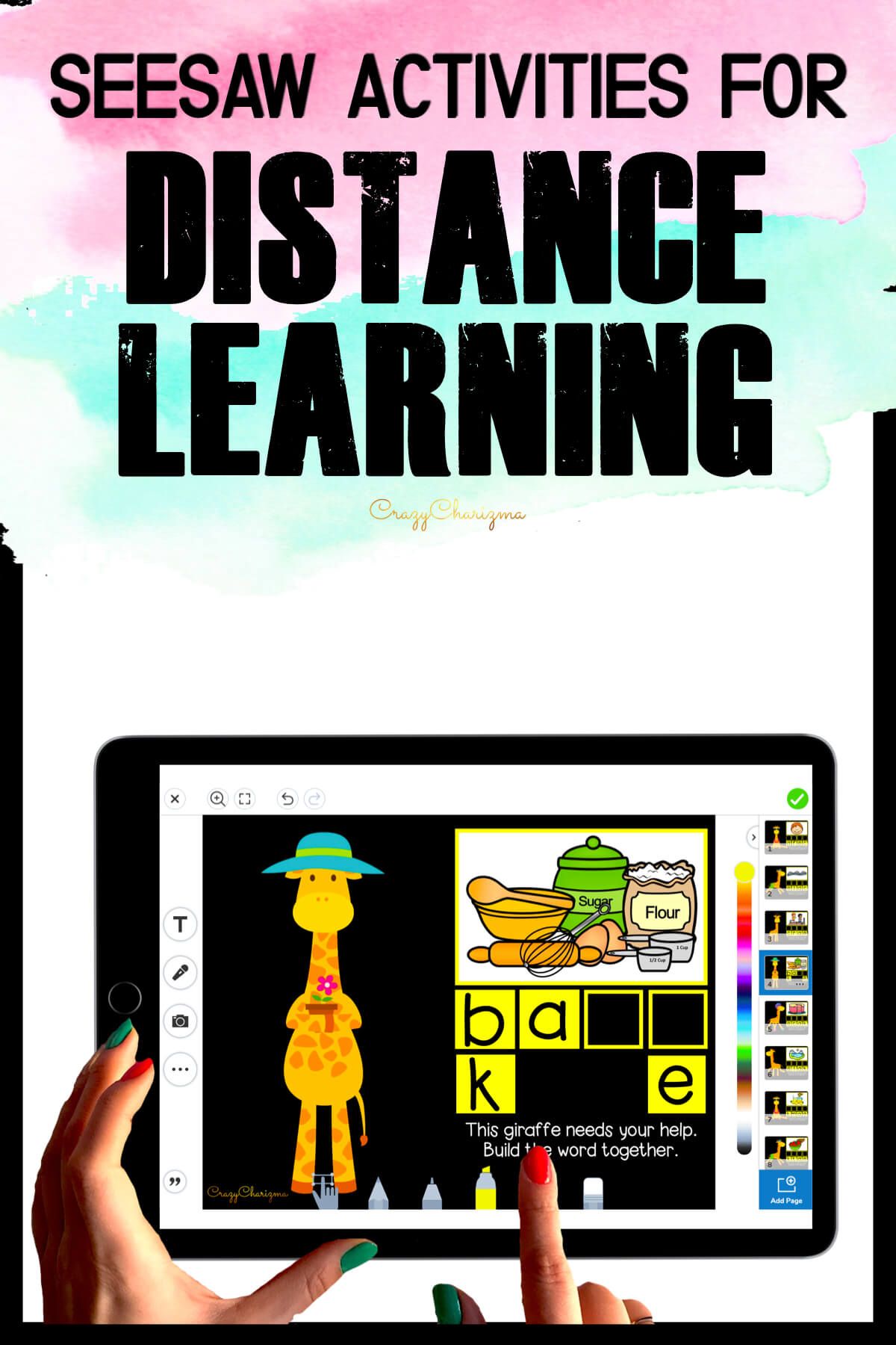 Need fun activities to use in Seesaw? Looking for engaging practice for distance learning? Try paperless CVCe words practice with giraffes. Perfect for prek, kindergarten, first and second grade!
