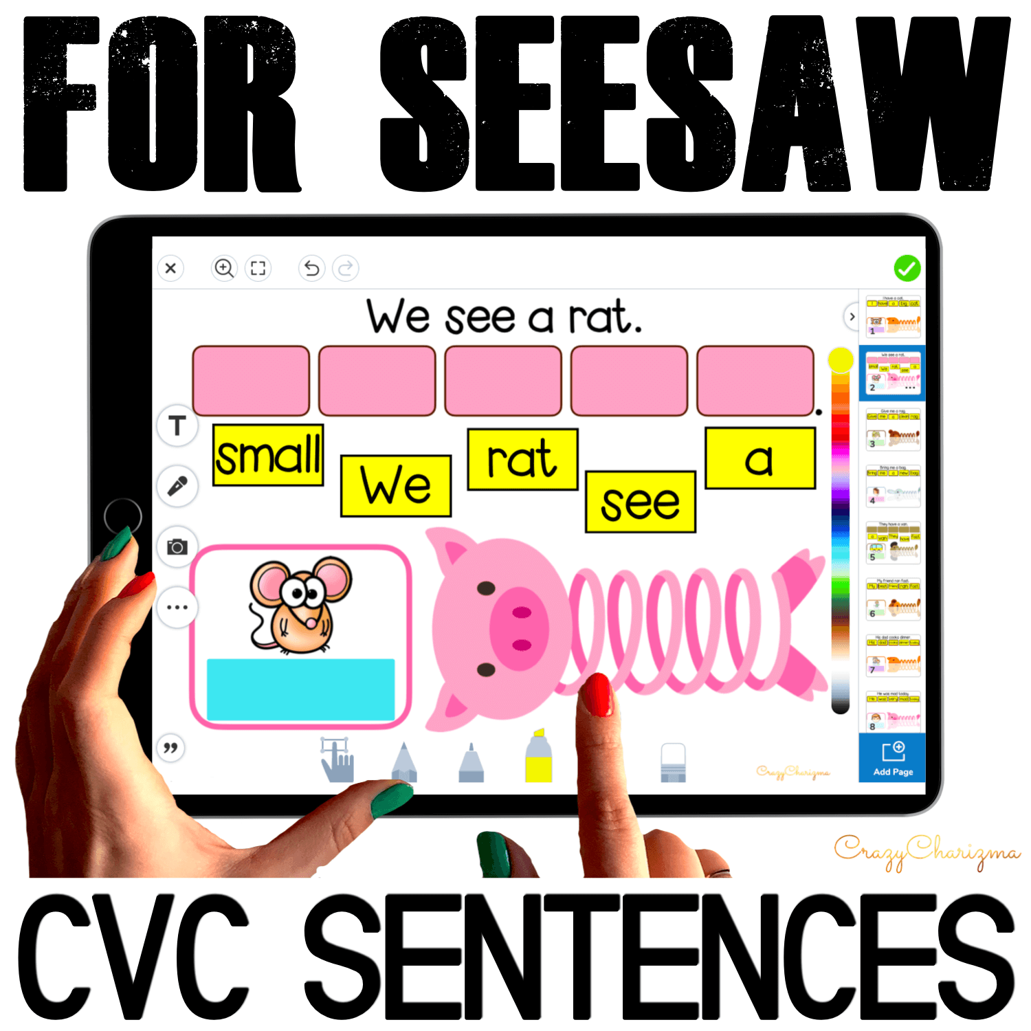 Need fun activities to use in Seesaw? Looking for engaging practice for distance learning? Try paperless CVC word sentences with slinky. Use during your literacy block, daily 5, guided reading, spelling, RTI, and literacy centers.