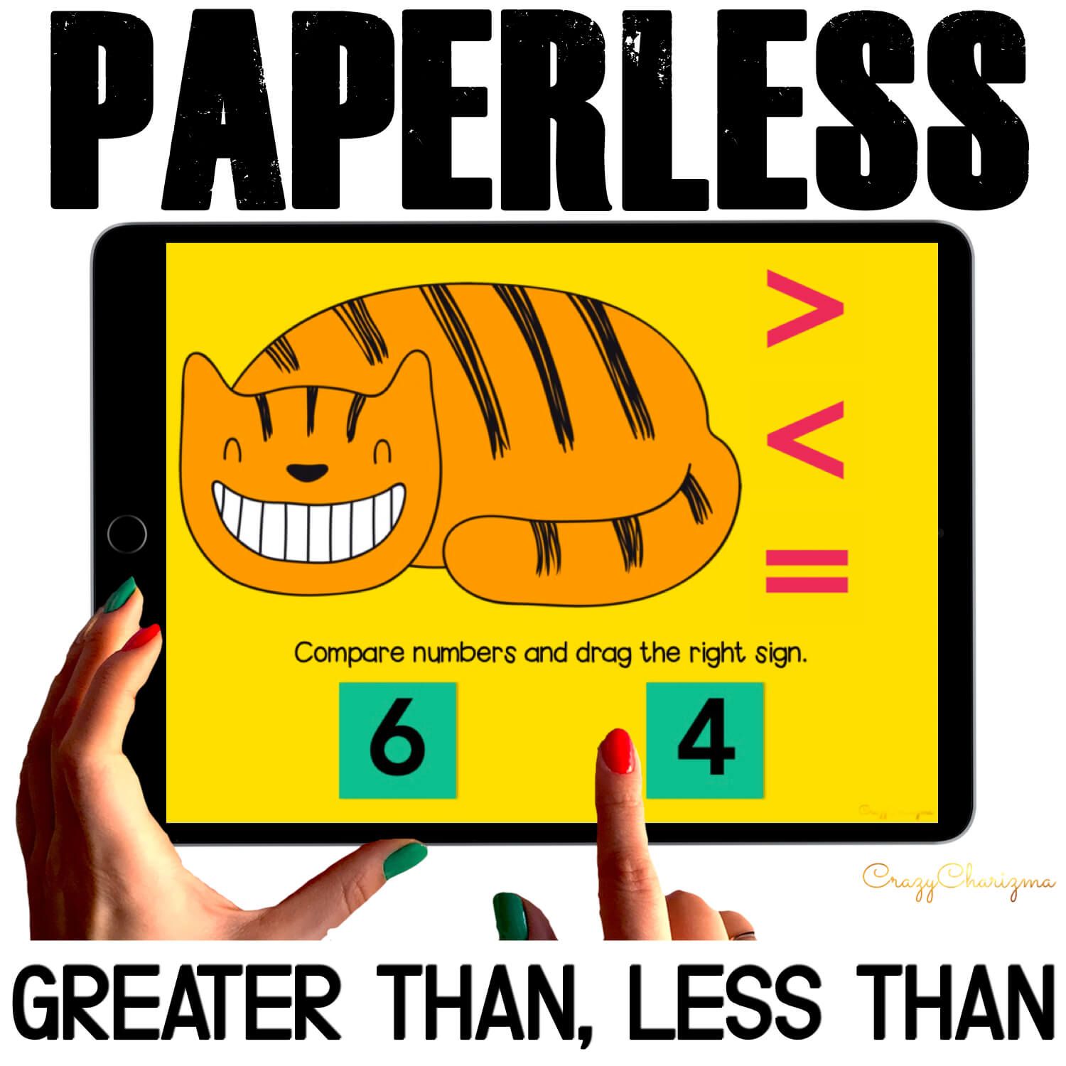 Need engaging Comparing Numbers Google Slides kindergarten activities? Have fun with this math center. Kids will compare numbers within 10 and drag moveable pieces with the correct sign. This paperless set is perfect for Google Classroom and Google Slides.