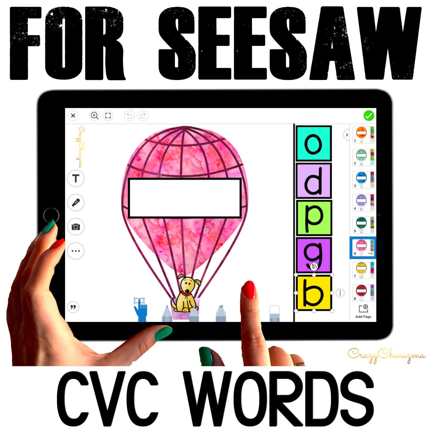 Need fun activities to use in Seesaw? Looking for engaging practice for distance learning? Try paperless CVC words practice with hot air balloons. Perfect for prek, kindergarten, first and second grade!