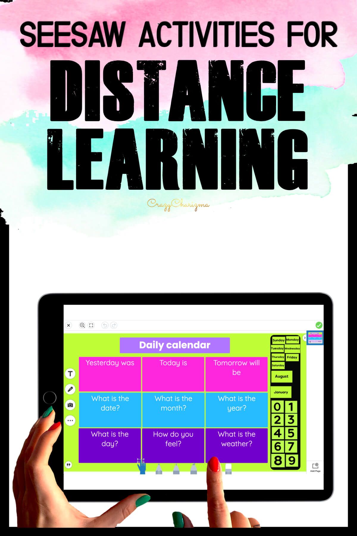 Need a daily calendar for students to fill out in Seesaw? Perfect for distance learning! Kids will move the moveable pieces or/and add text with emojis.