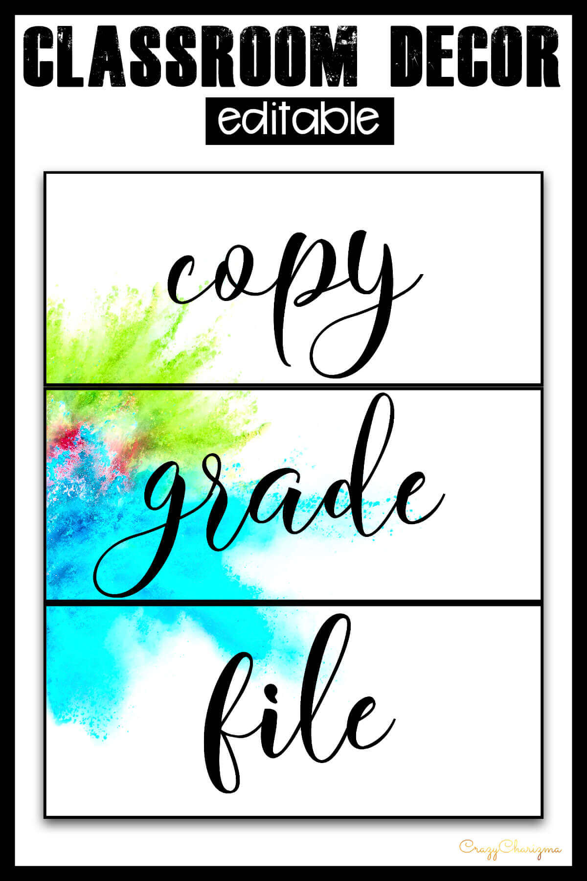 Decorate your classroom this year with this stylish SPLASH decor set. There are over 300+ pages of printables. Find inside classroom jobs labels, name tags, alphabet posters, numbers posters, centers signs, table signs, hall passes, schedule, calendar elements and various editable templates to make your own pieces.