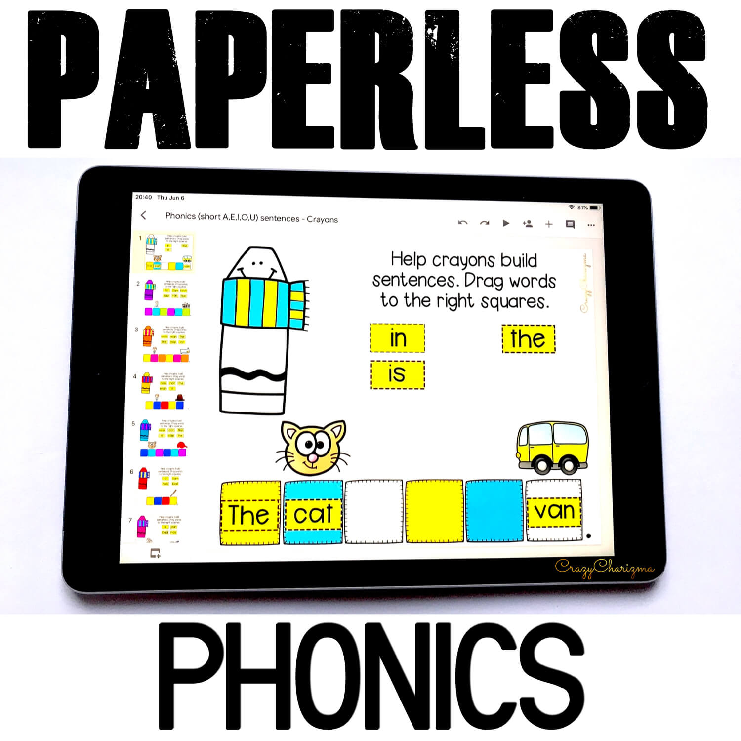 Google Classroom Activities Phonics Sentences Crayons