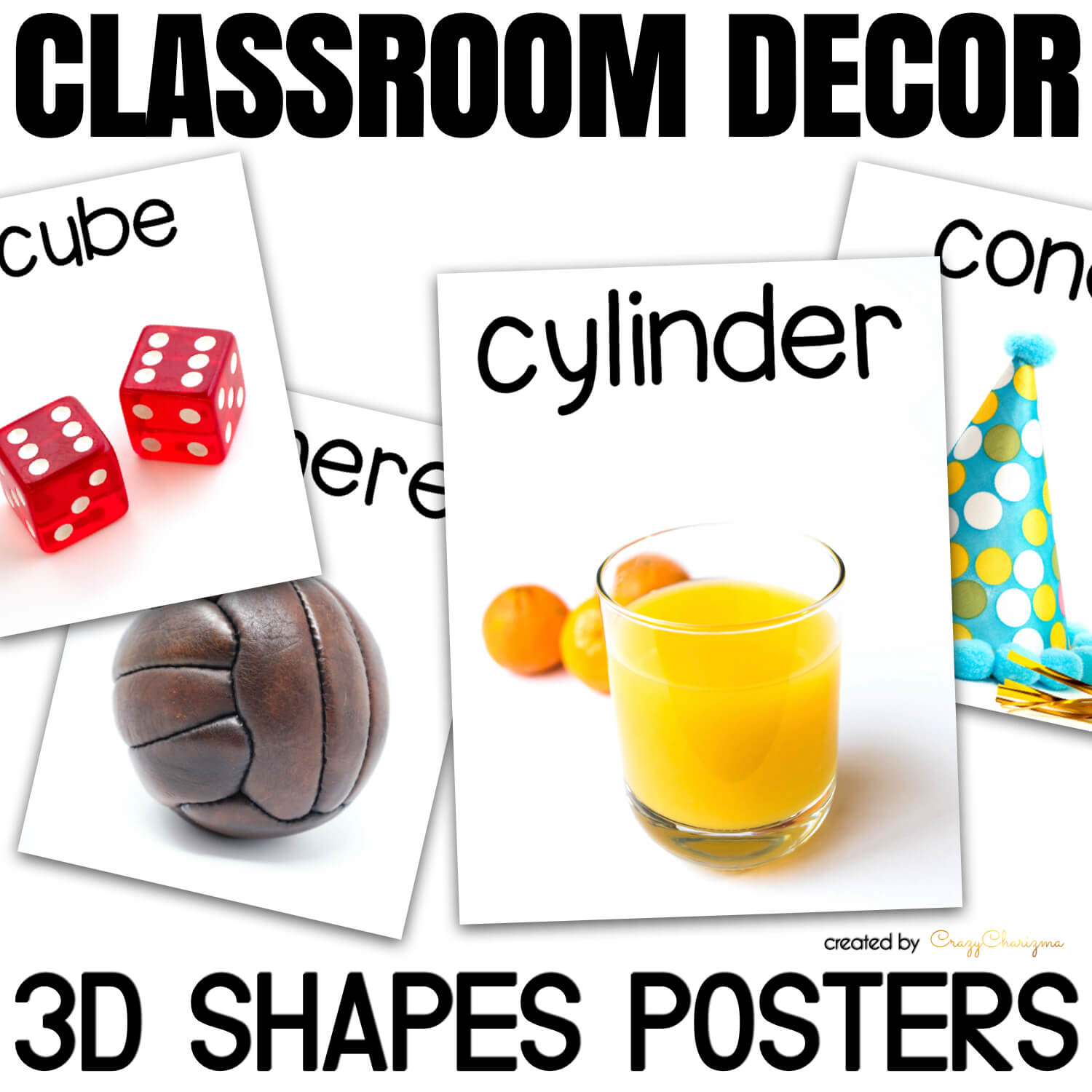 Looking for vibrant 3D shape posters with real-life objects? I’ve got you covered! Modern look, bright colors, easy to understand objects with 3D shapes.