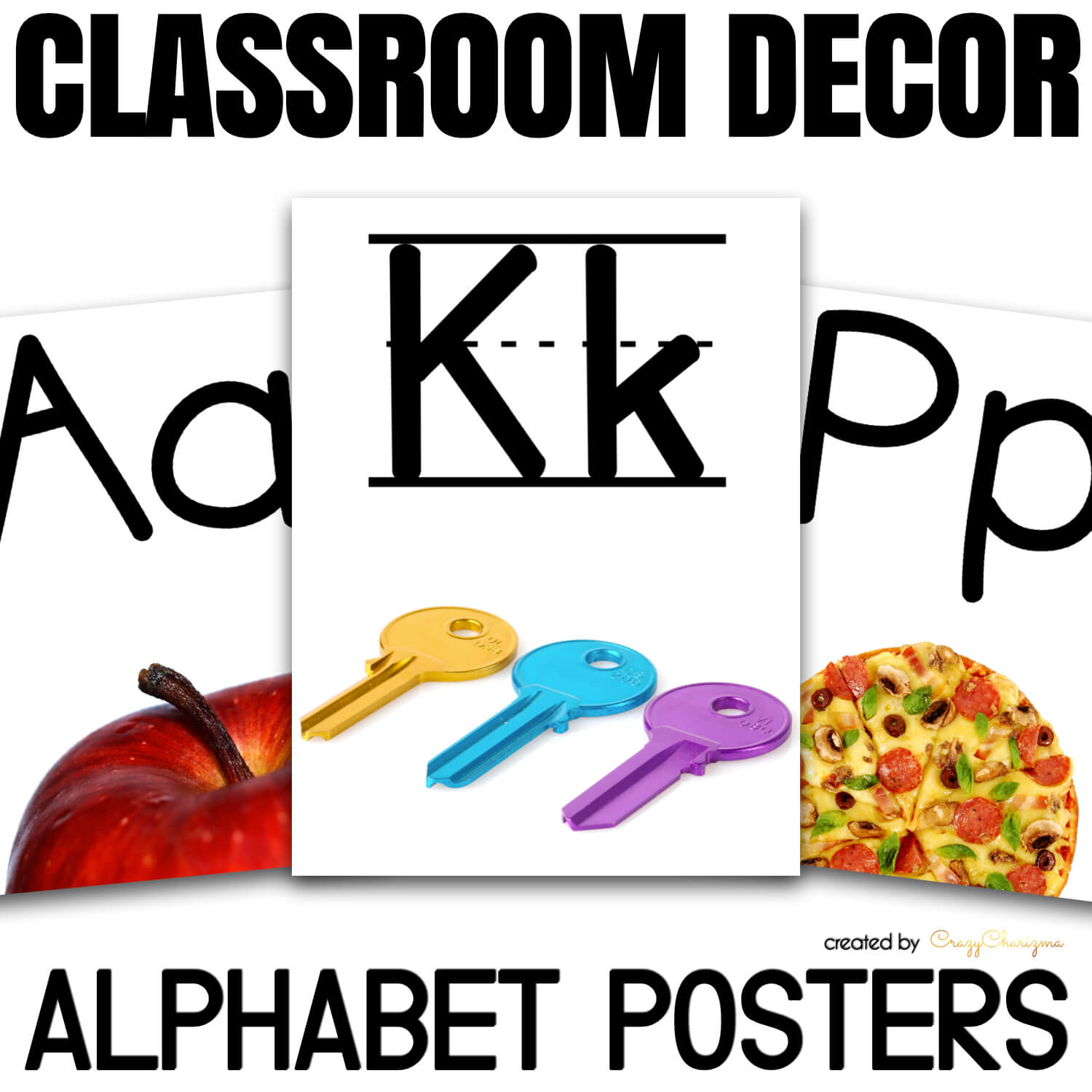 Alphabet Posters with Black Background, Classroom Decor