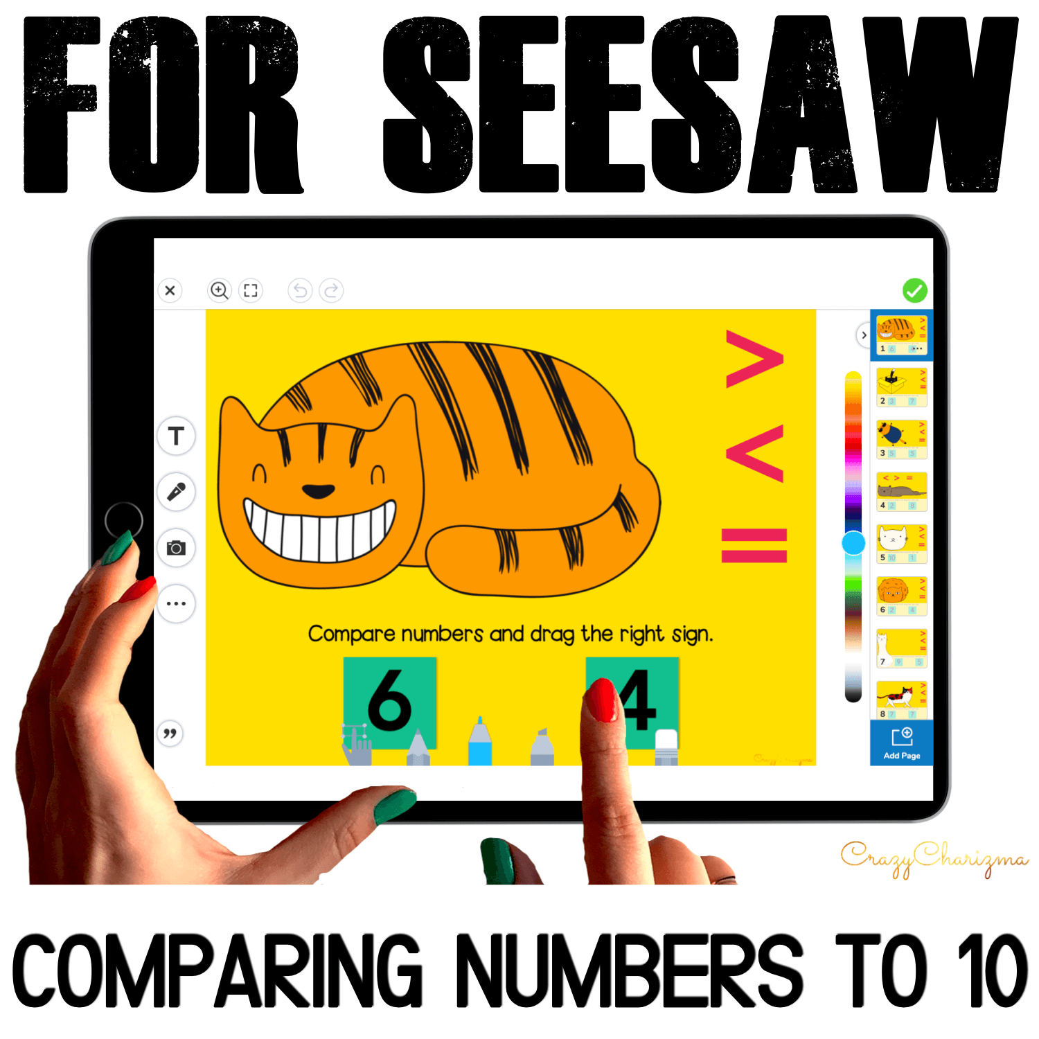 Need fun activities to use in Seesaw? Looking for engaging practice for distance learning? Have fun with this math center. Kids will compare numbers within 10 and drag moveable pieces with the correct sign.