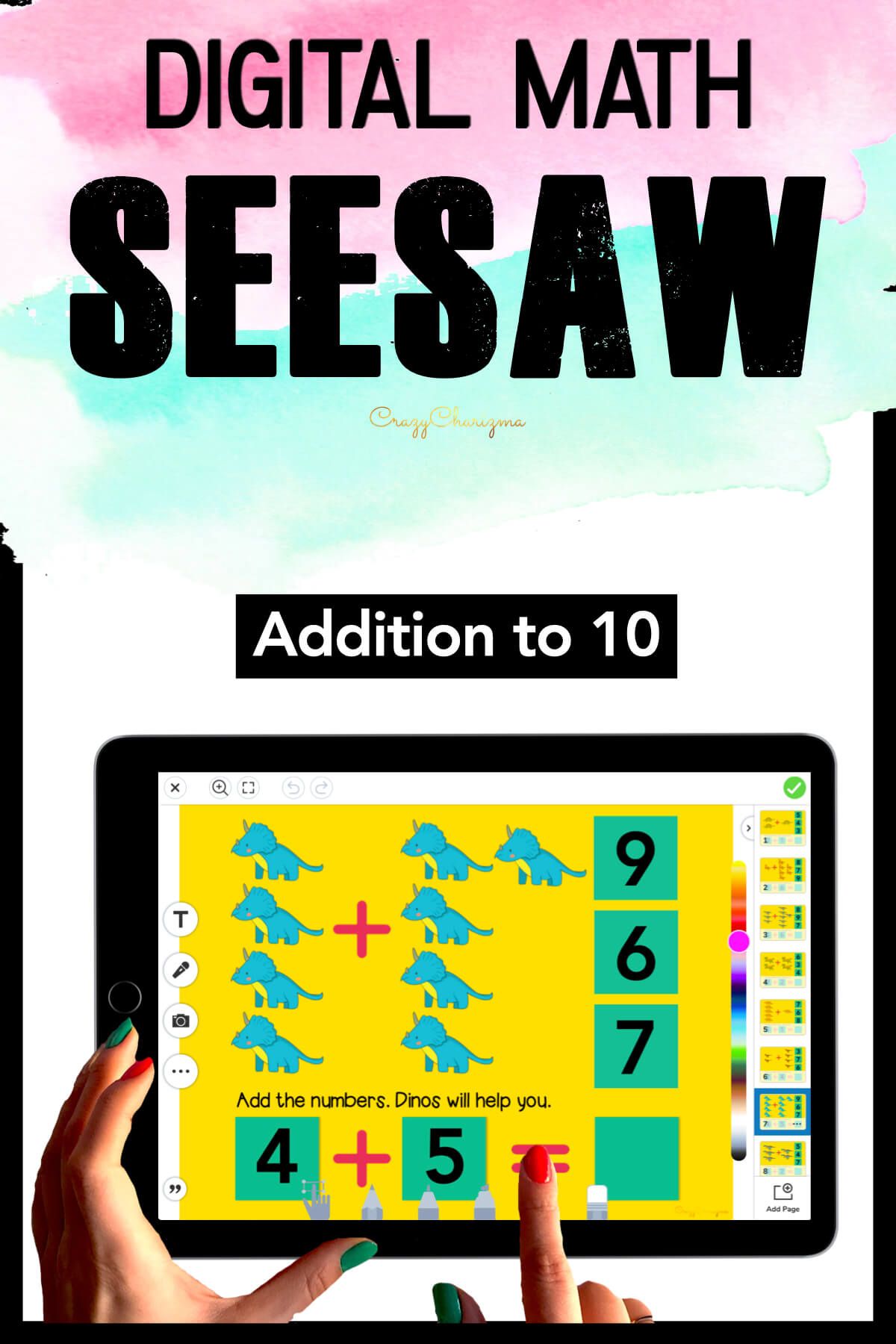 Need fun activities to use in Seesaw? Looking for an engaging Addition to 10 practice for distance learning? Have fun with this math center. Kids will add numbers and drag moveable pieces with the correct answer. Pictures of dinos will help!