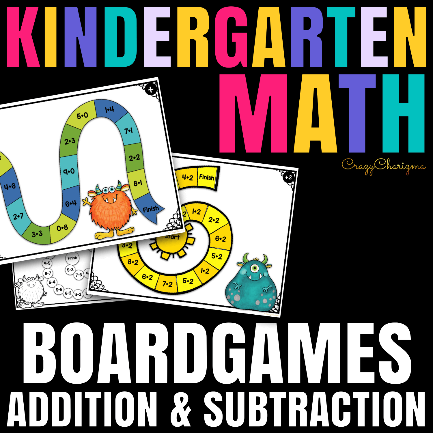 Practice addition and subtraction to 10 with these boardgames. Kids will practice in a fun way! A black and white version is also included!