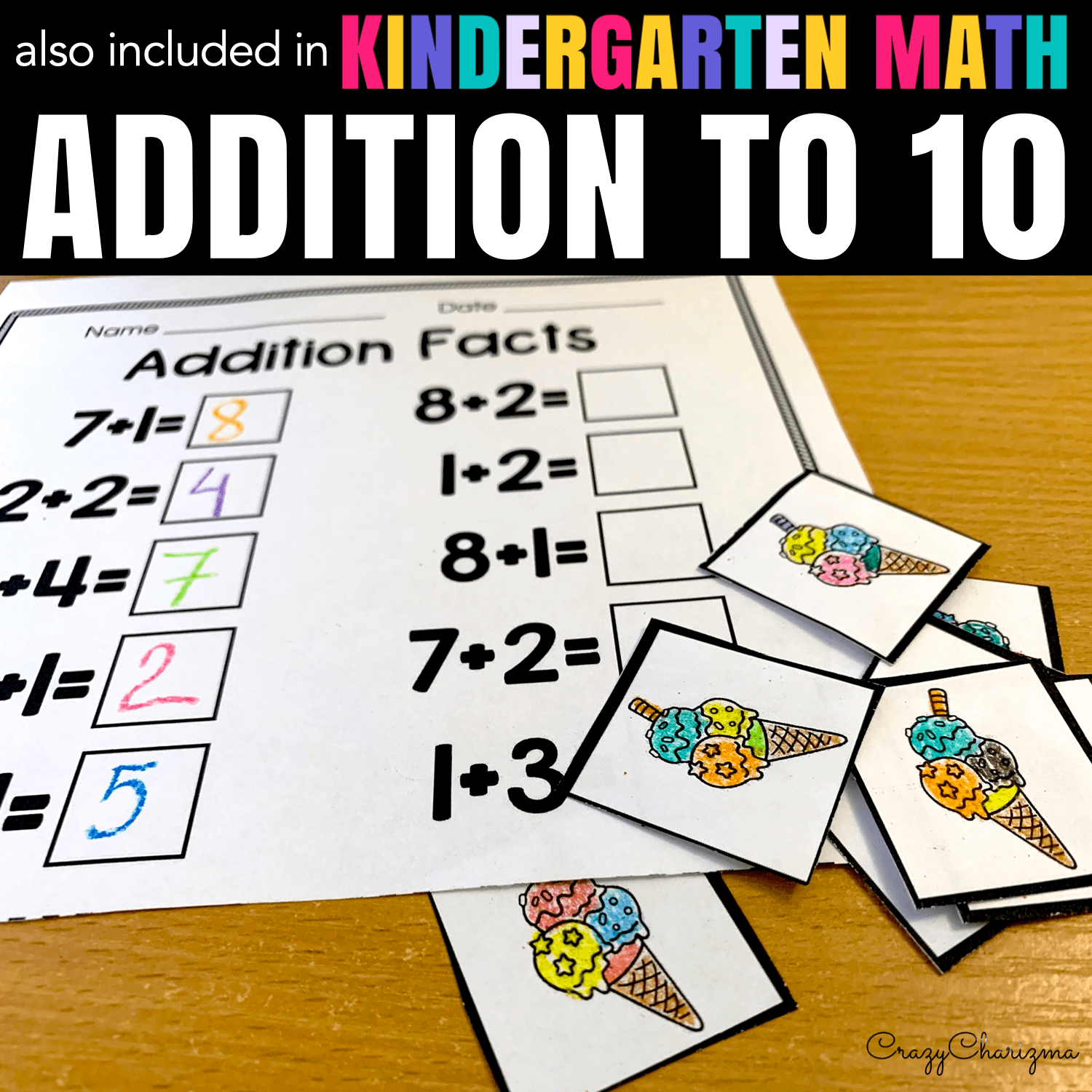 Practice addition to 10 facts with counters. Find inside 80 pages of practice!