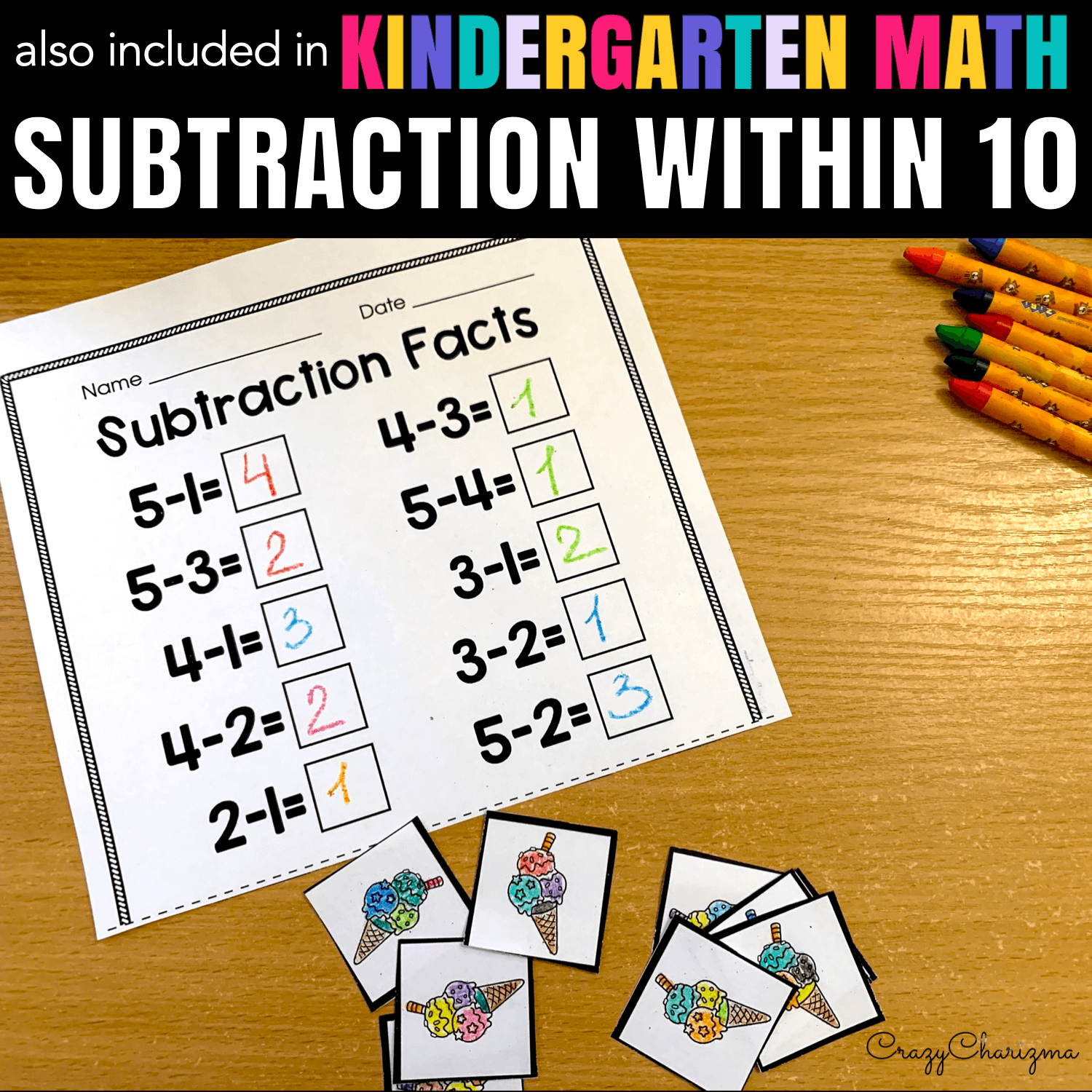 Practice subtraction within 10 facts with counters. Find inside 80 pages of practice!