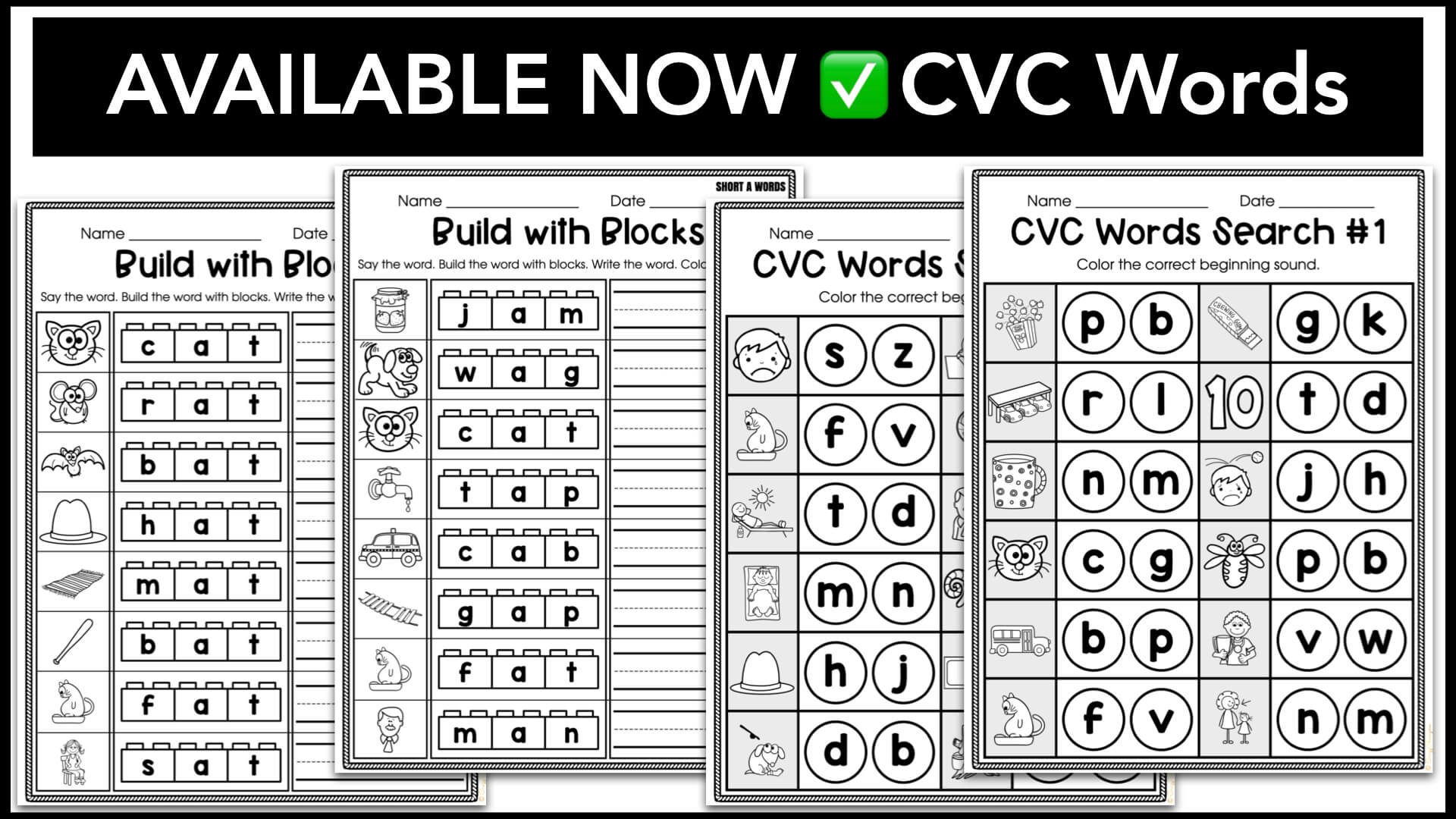 CVC Words Worksheets