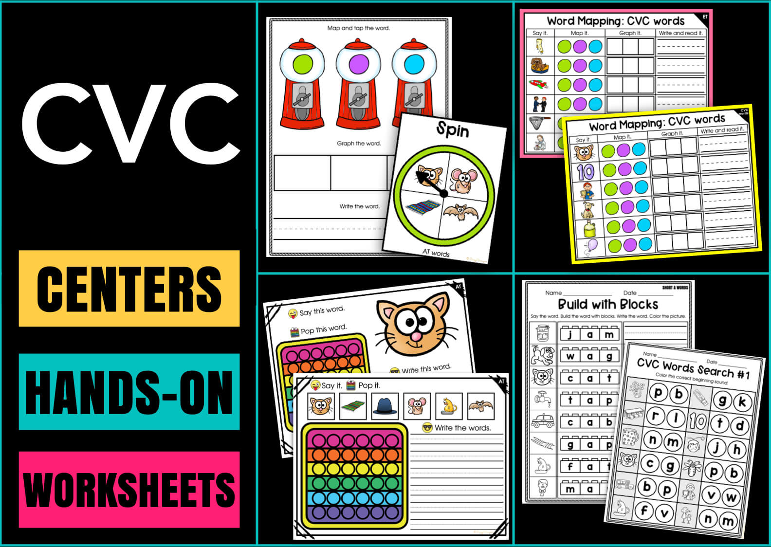 CVC Words Centers, Worksheets and Activities